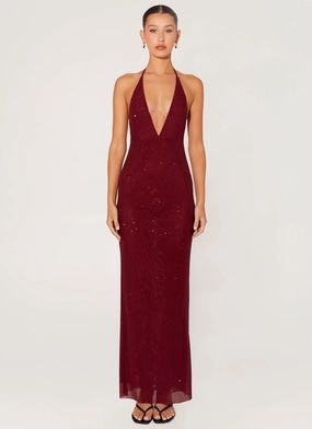 Flexible Fabric Keliese Beaded Maxi Dress - Burgundy