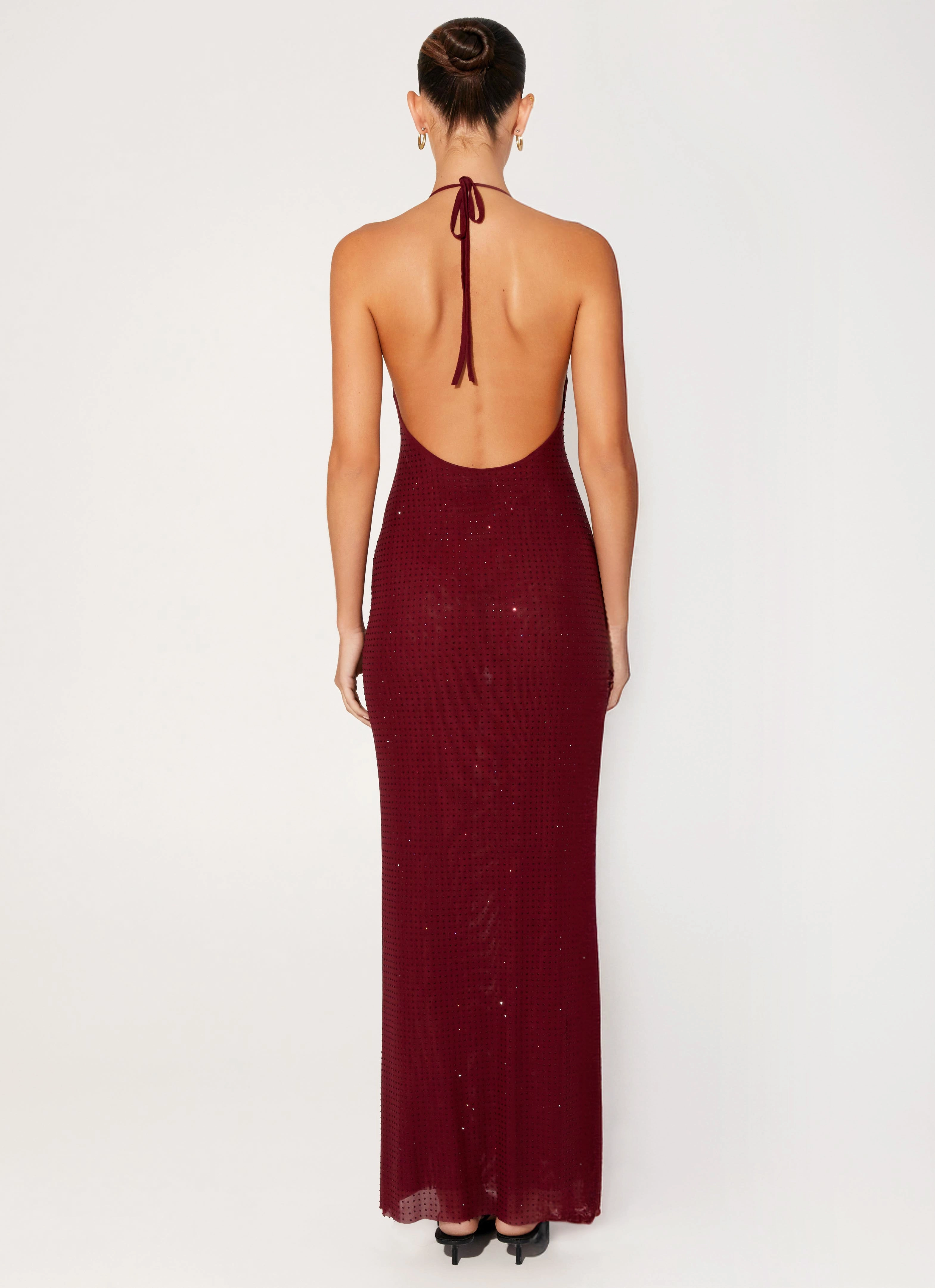 Light Bow Luxe Fabric Keliese Beaded Maxi Dress - Burgundy