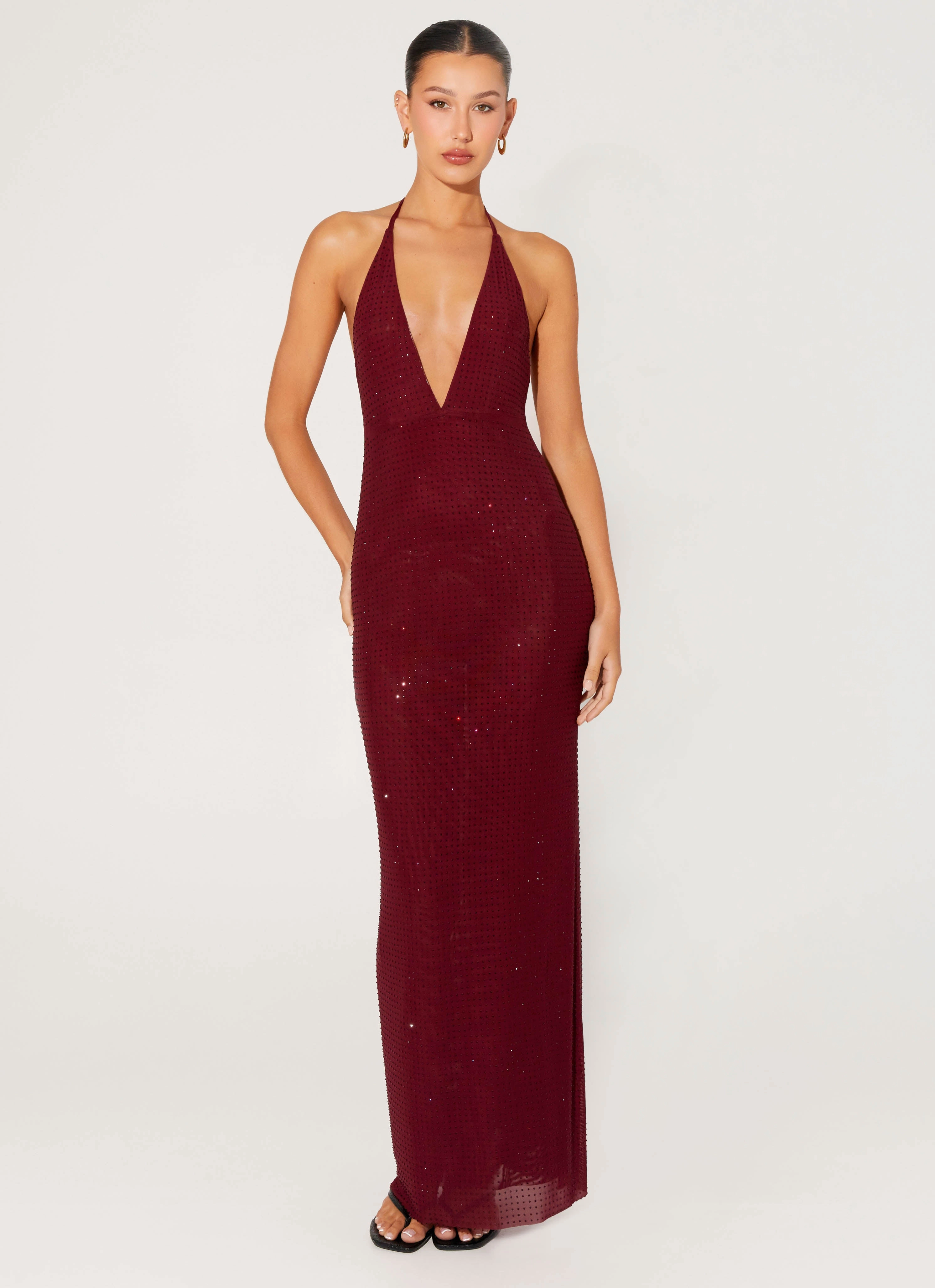Urban Drape Keliese Beaded Maxi Dress - Burgundy