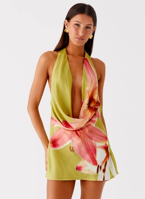 Varindra Cowl Mini Dress - Jungle Floral Sleek Fit Urban Chic