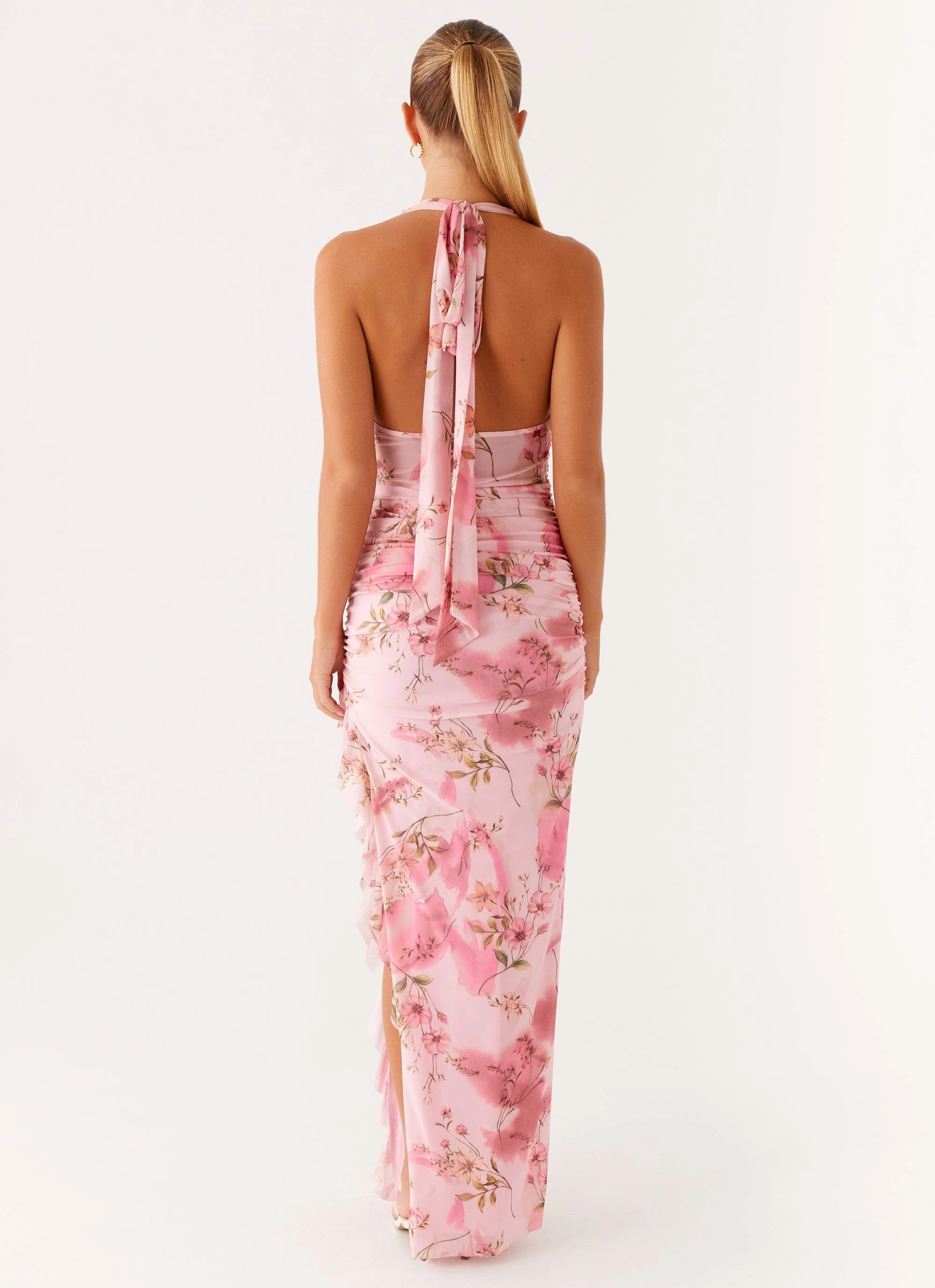 Micca Halter Maxi Dress - Pink Floral Print Spring Flow