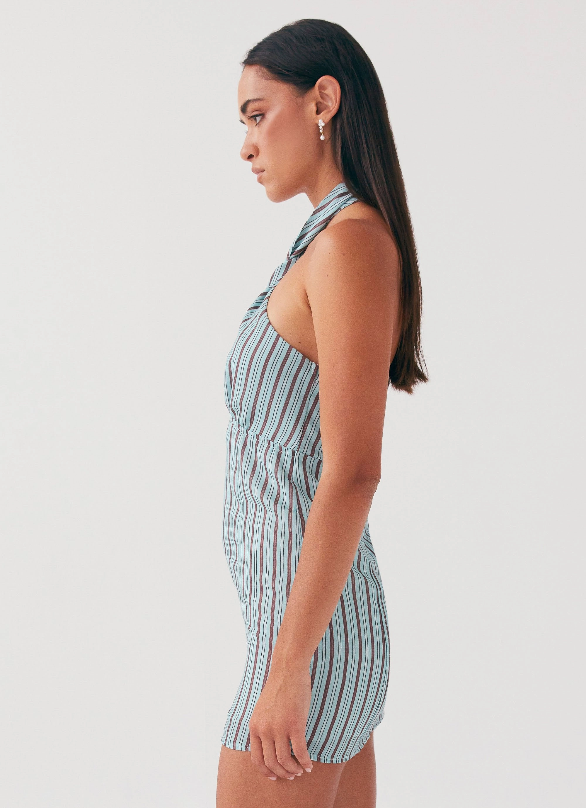 Sabine Linen Mini Dress - Coastal Stripe Modern Texture