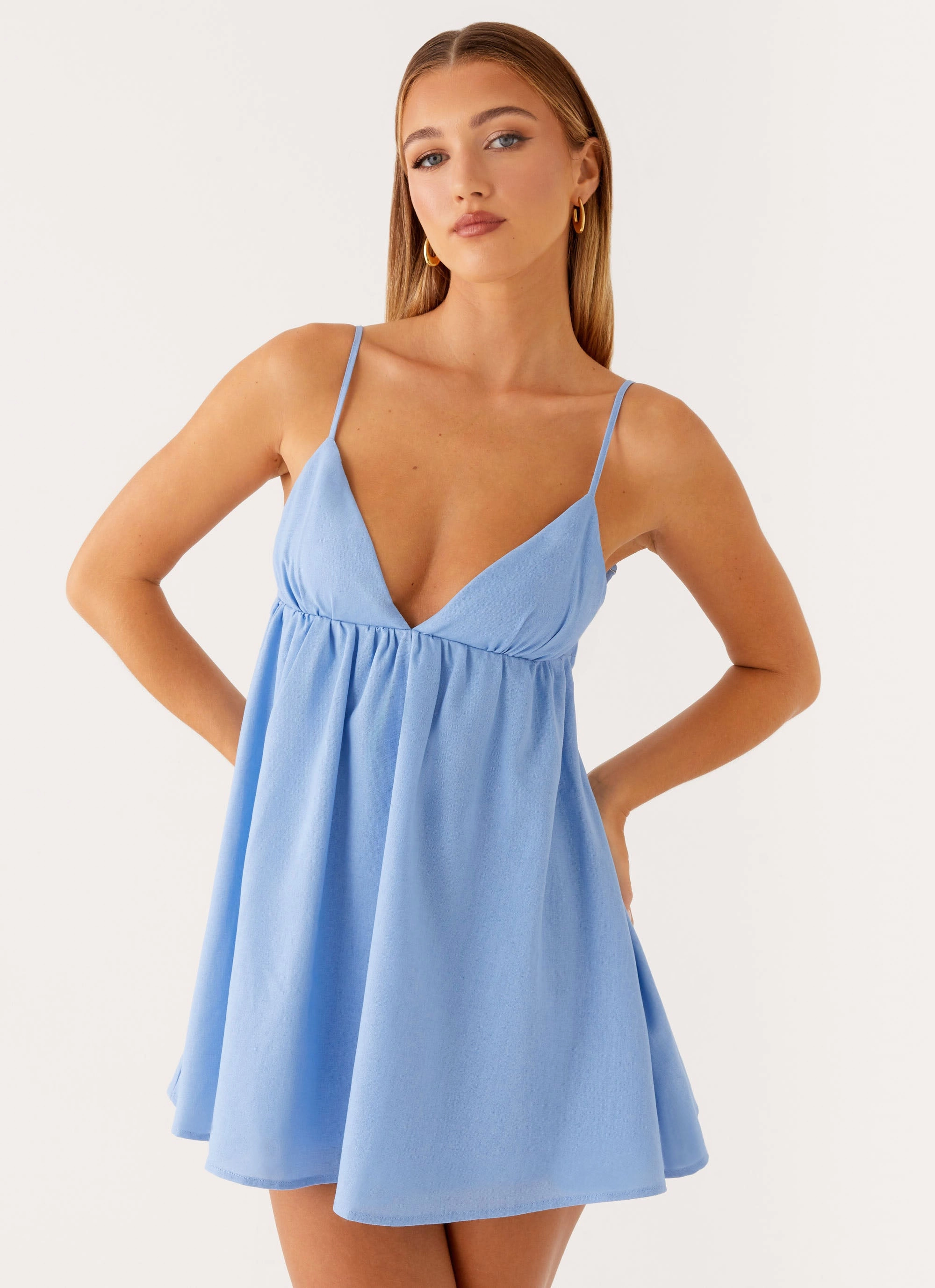 Greer Mini Dress - Blue Tailored Style Slimming Shape