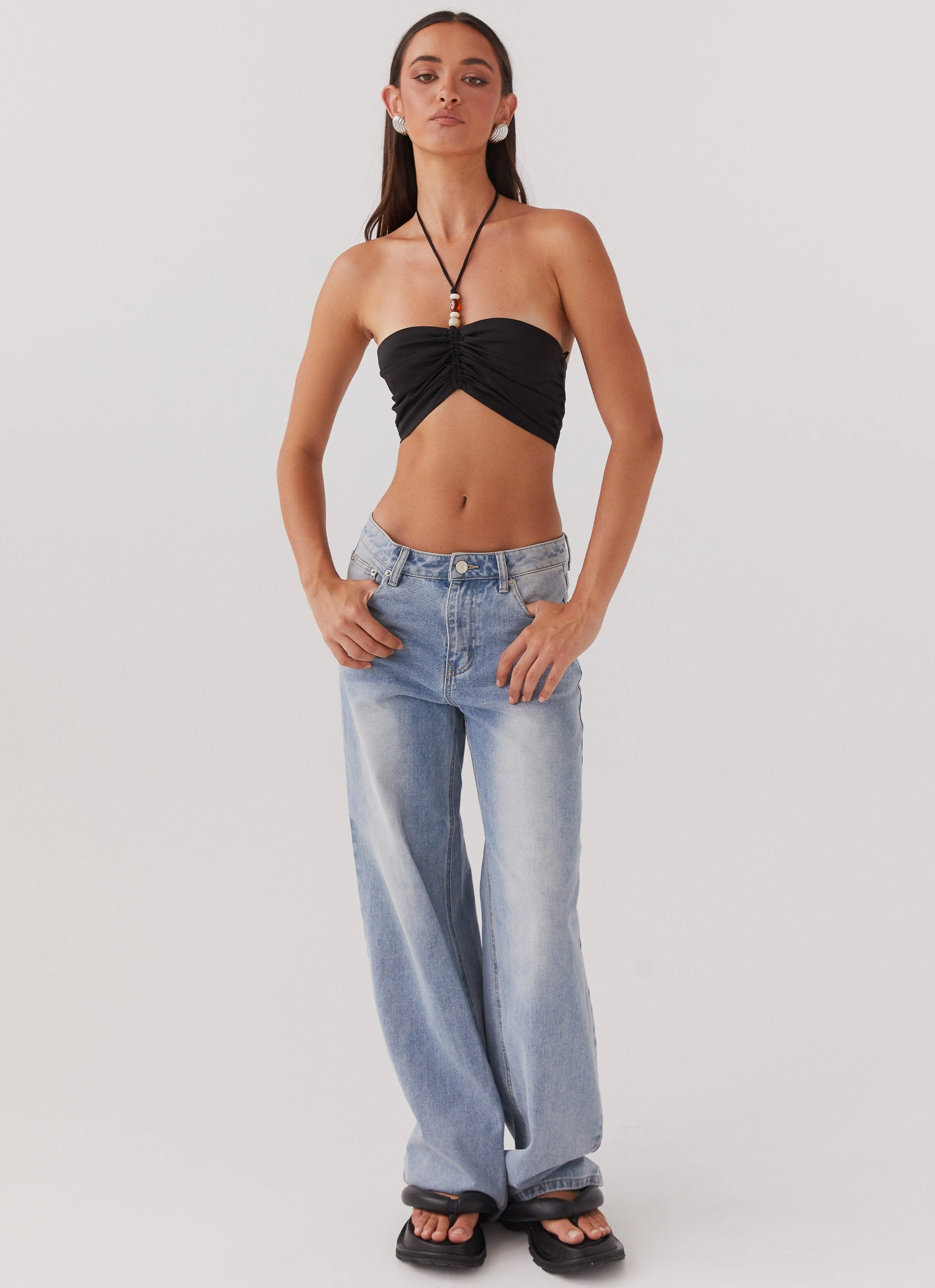 Thermal Regulating Fabric Casual Tank Greta Beaded Top - Black