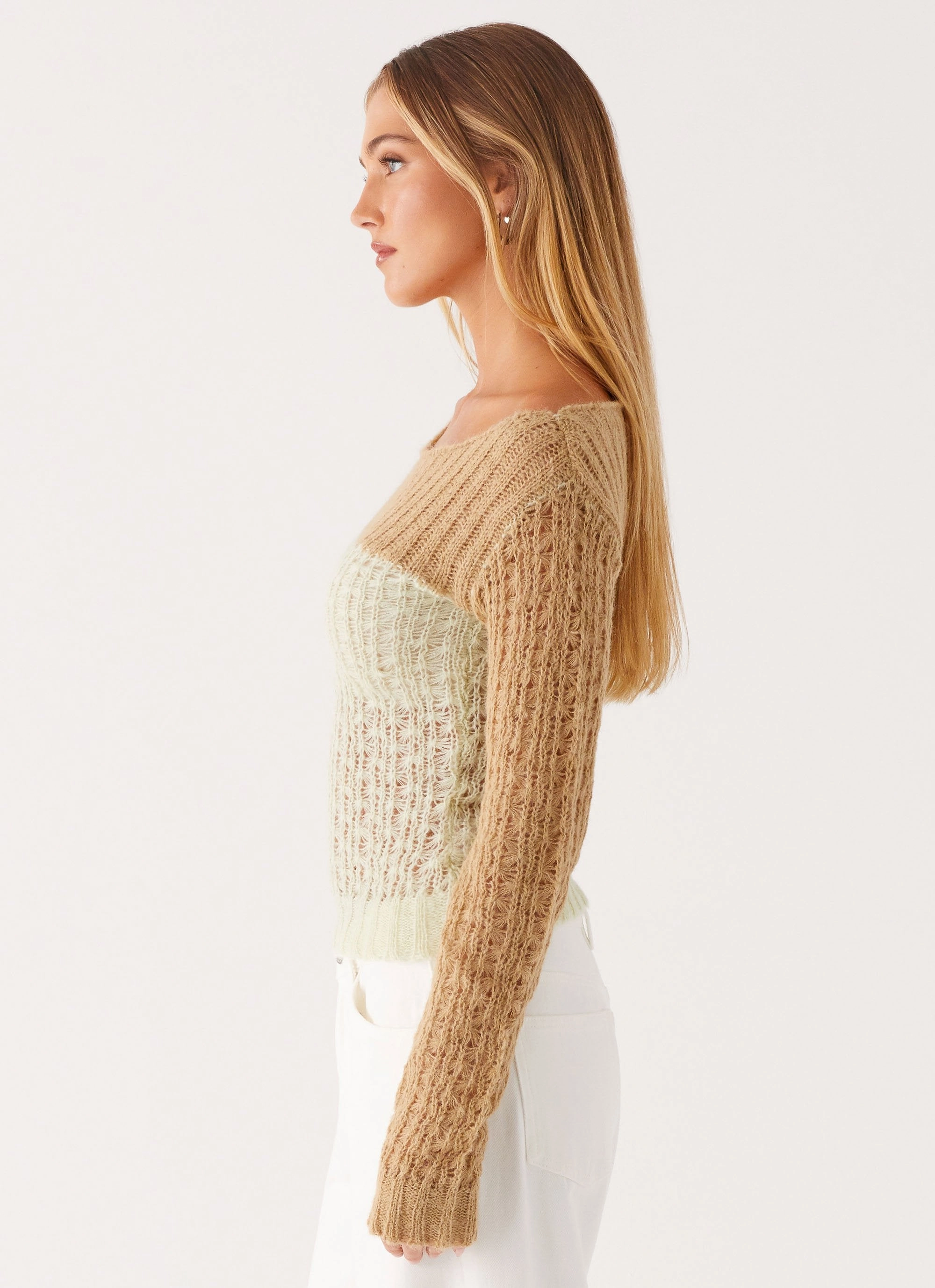 Wide Shoulder Cut SoftLining Gretchen Knit Top - Mint Spliced