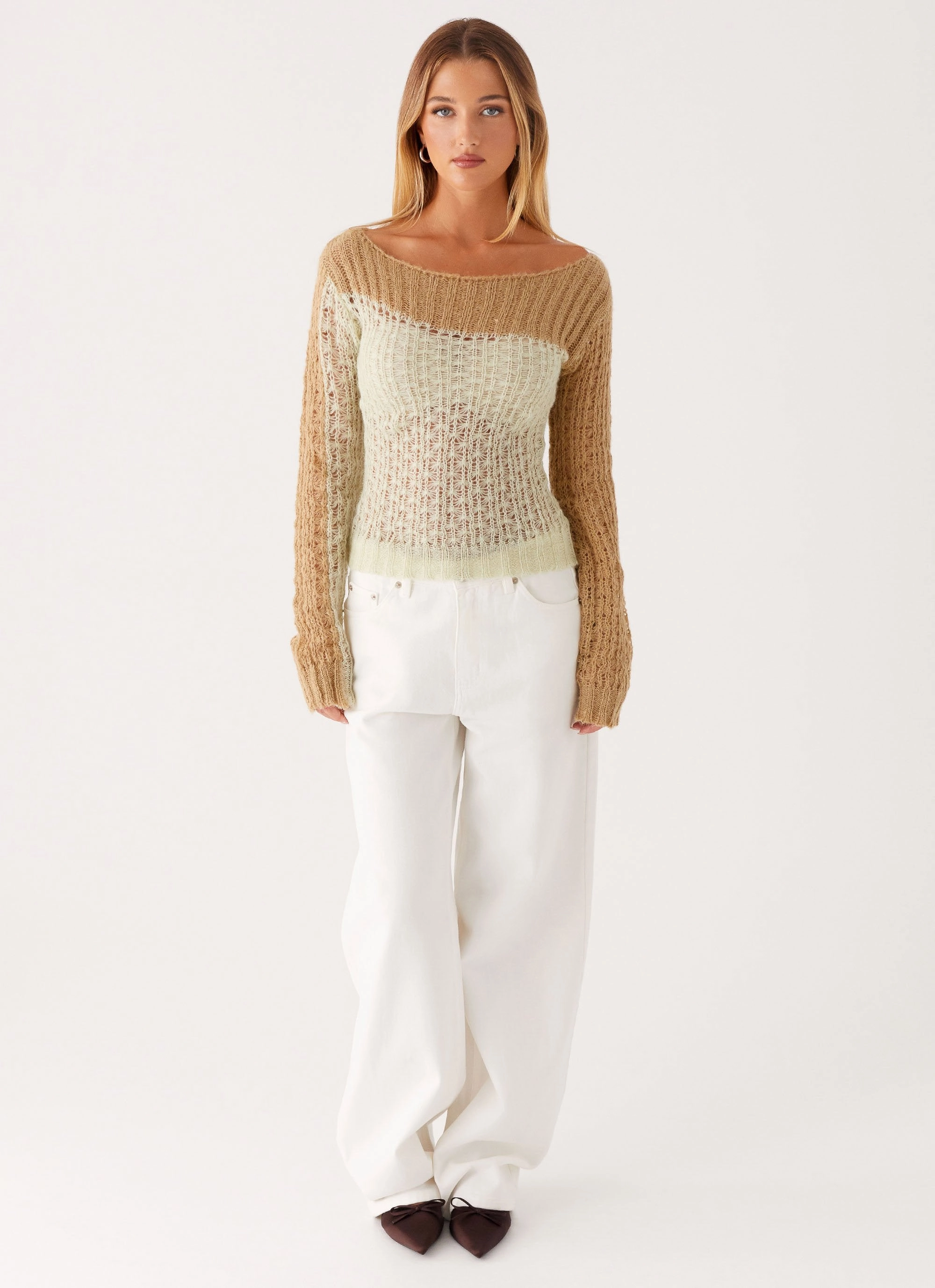 Gretchen Knit Top - Mint Spliced FlexibleCollar summer look