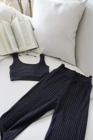 Zoe Ribbed Tank Bra - Black Sand Luxurious Feel