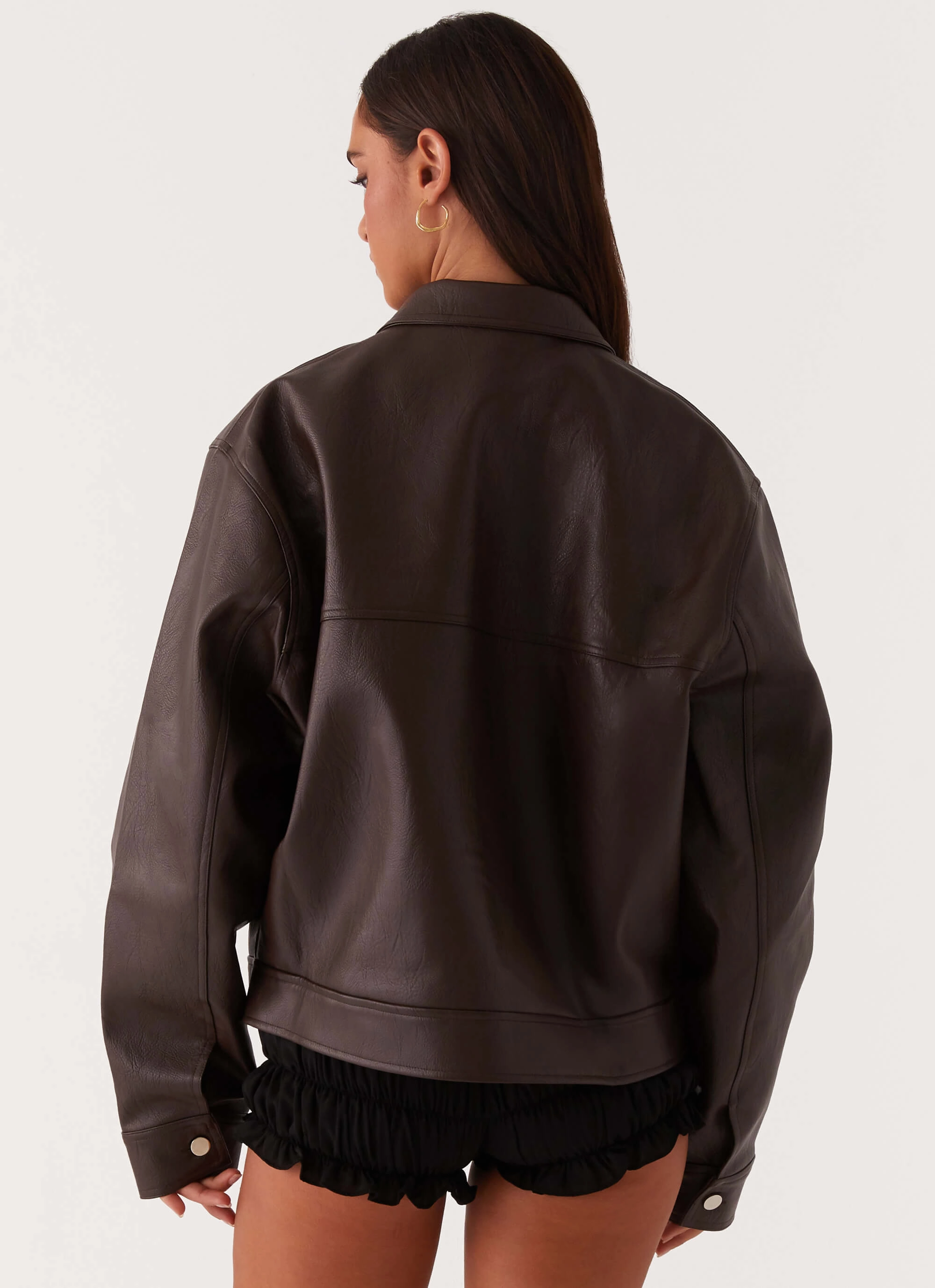Casual Work Look Heavyweight Warmth Lula Faux Leather Bomber Jacket - Chocolate