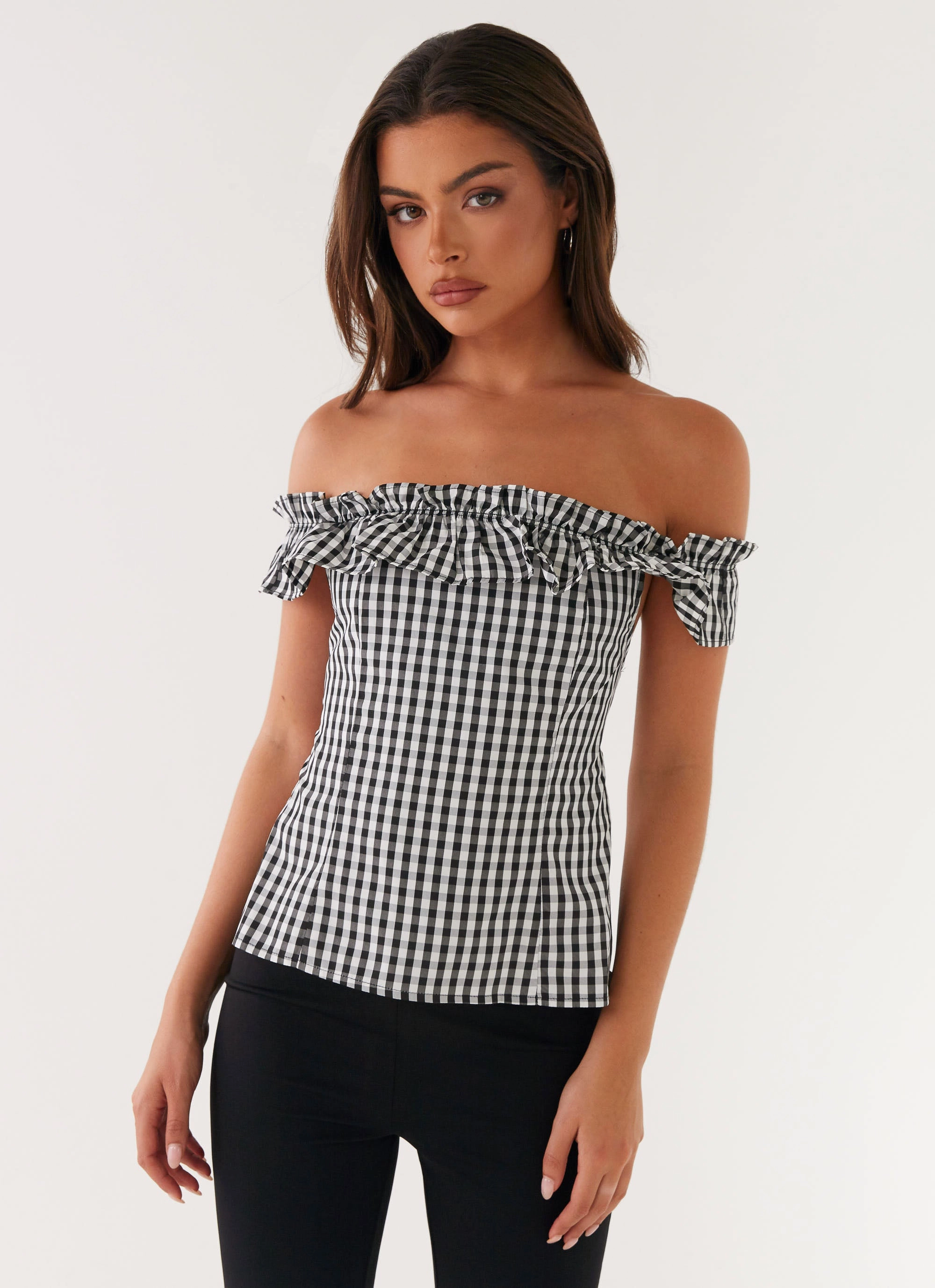 standard fit DoubleStitching Gwyneth Top - Black Gingham
