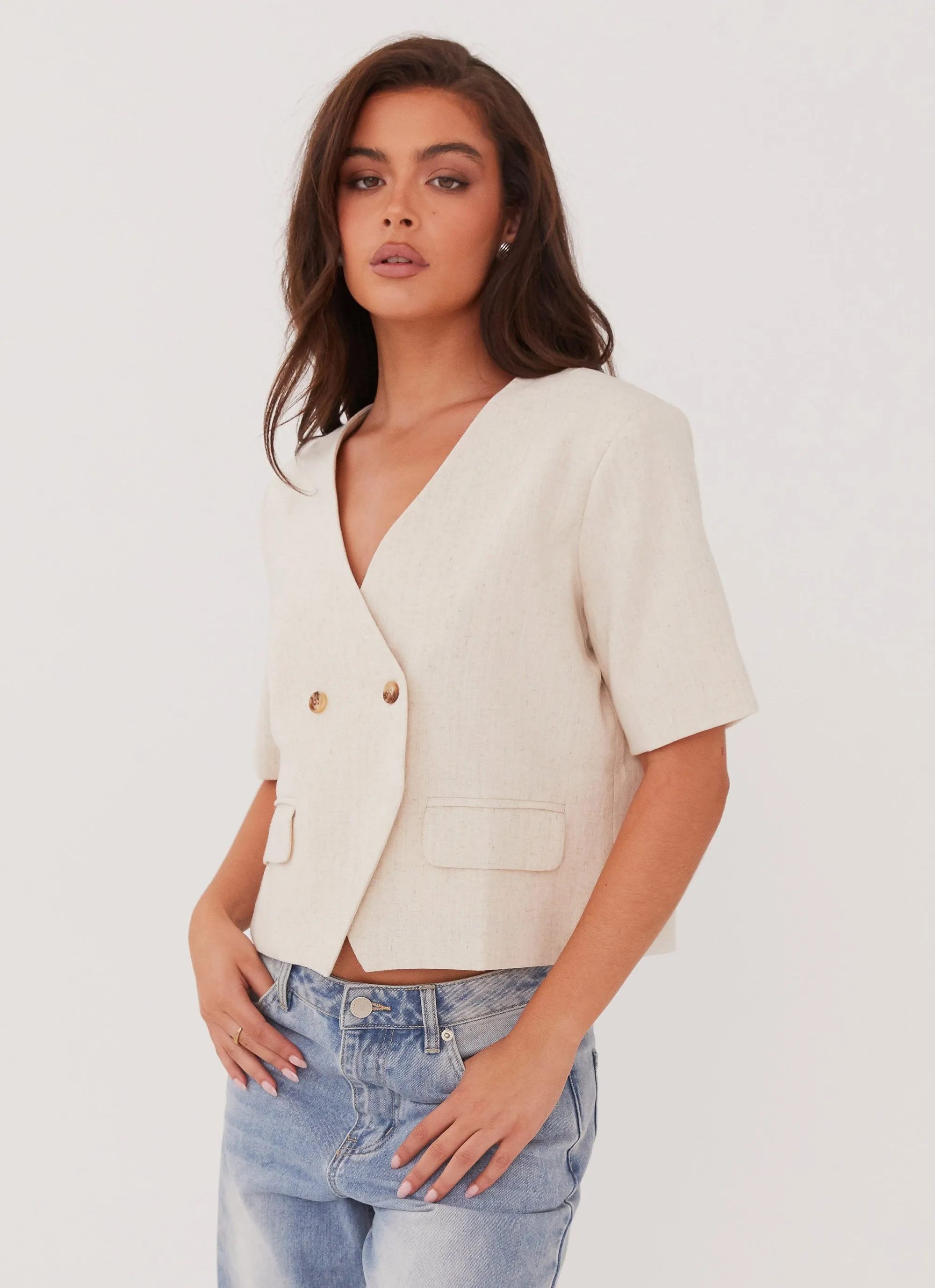 Hacienda Linen Short Sleeve Blazer - Oatmeal Minimalist Design AllDaySoftness