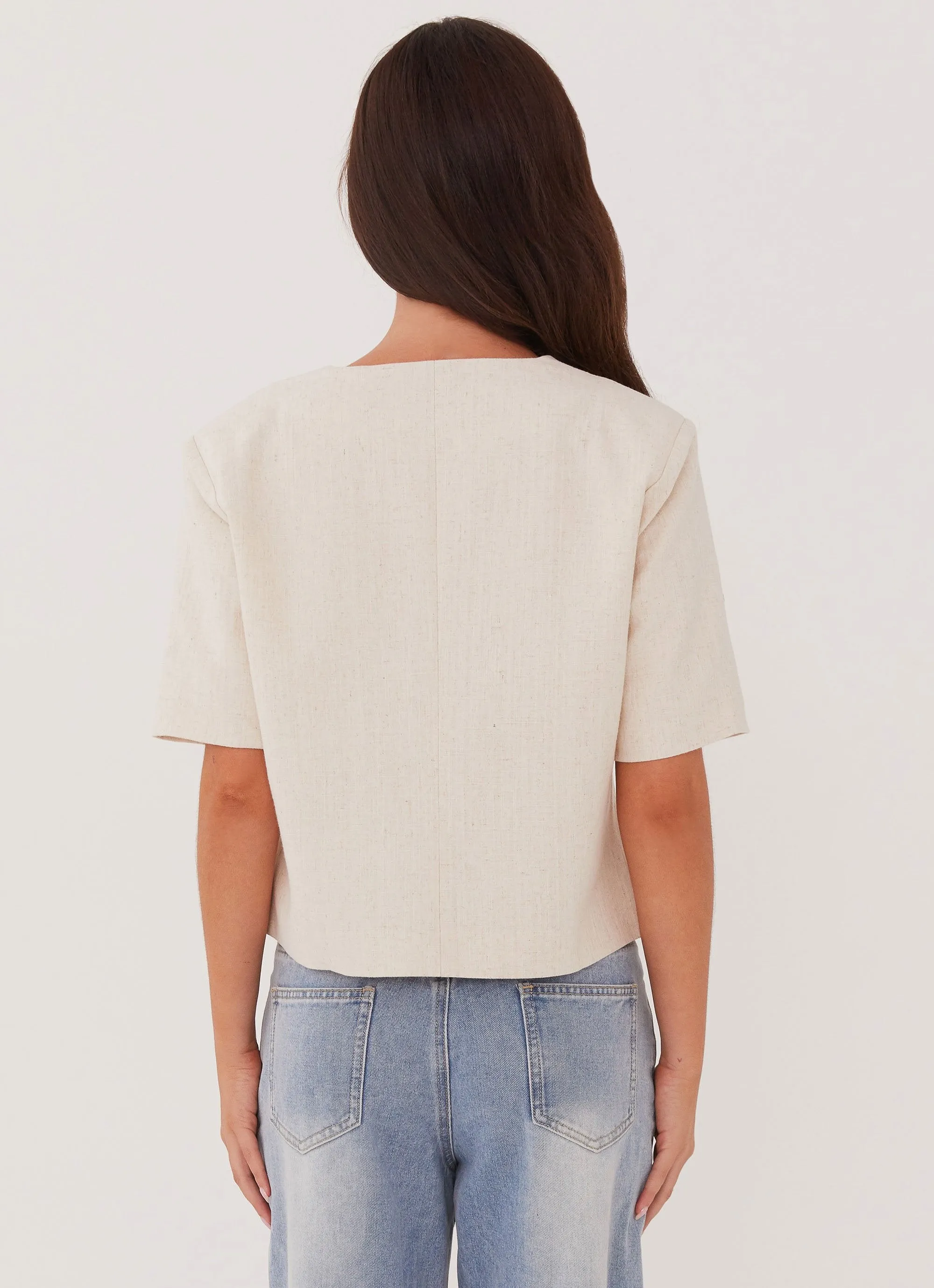 NonFade Dye Hacienda Linen Short Sleeve Blazer - Oatmeal