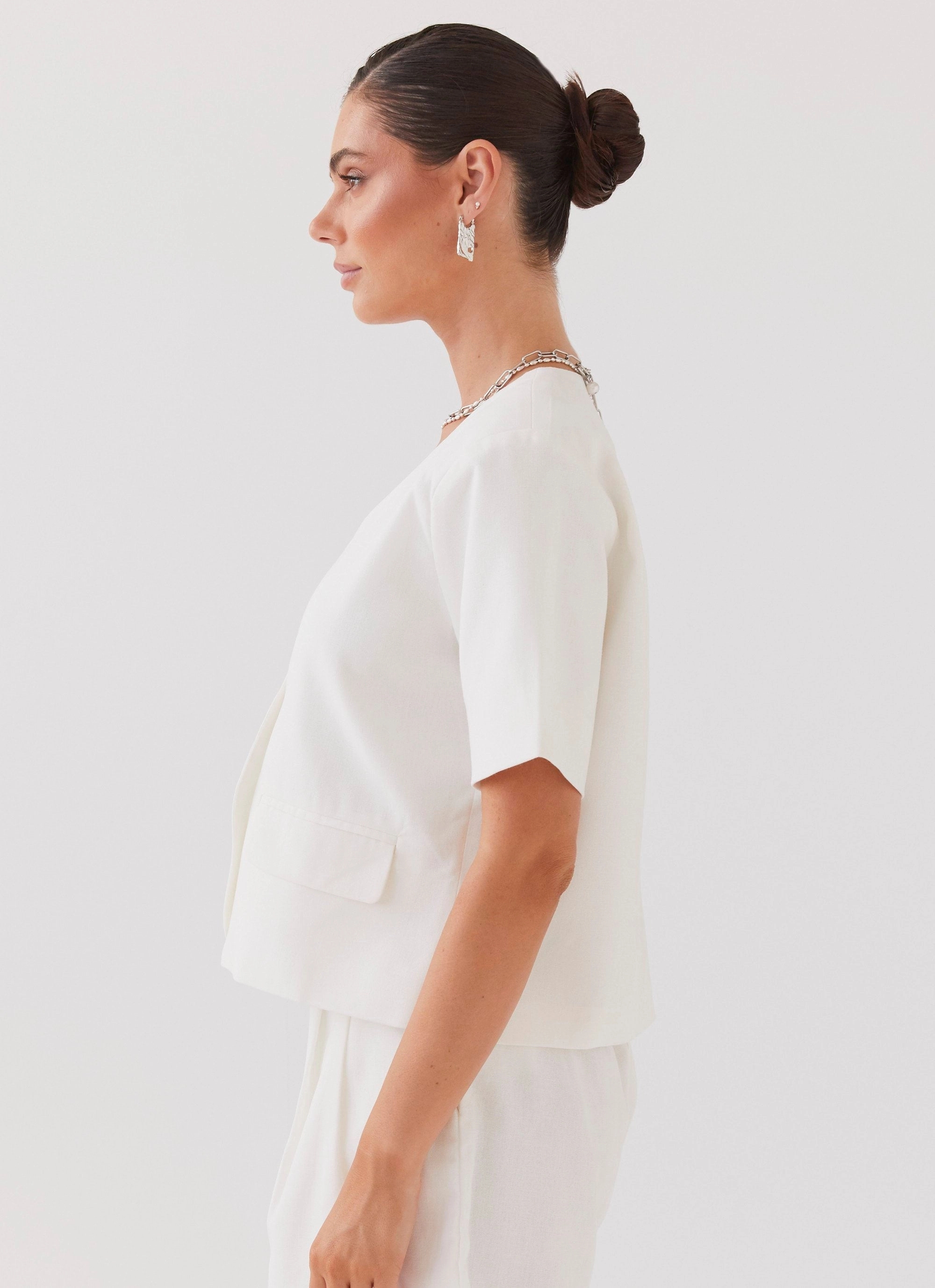 City Ready Hacienda Linen Short Sleeve Blazer - White