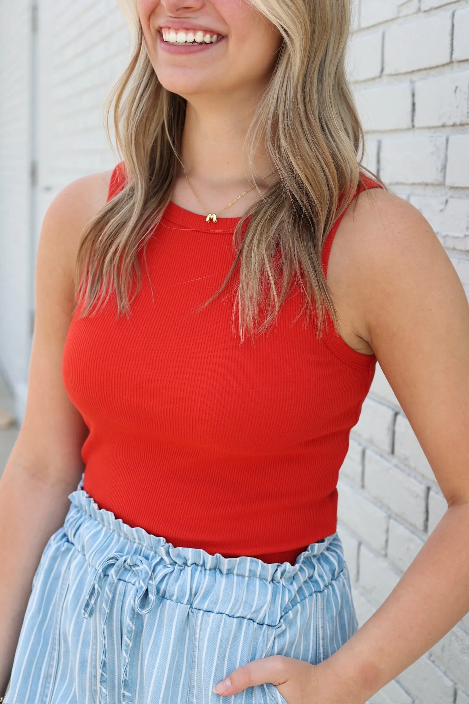 Low Profile Seaming Hadley Rib Tank - Cabana Red