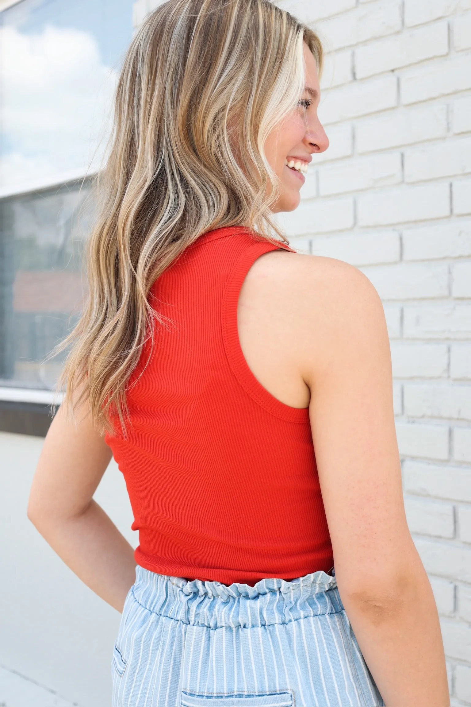 Hadley Rib Tank - Cabana Red OdorResistantTreatment Antibacterial Fabric