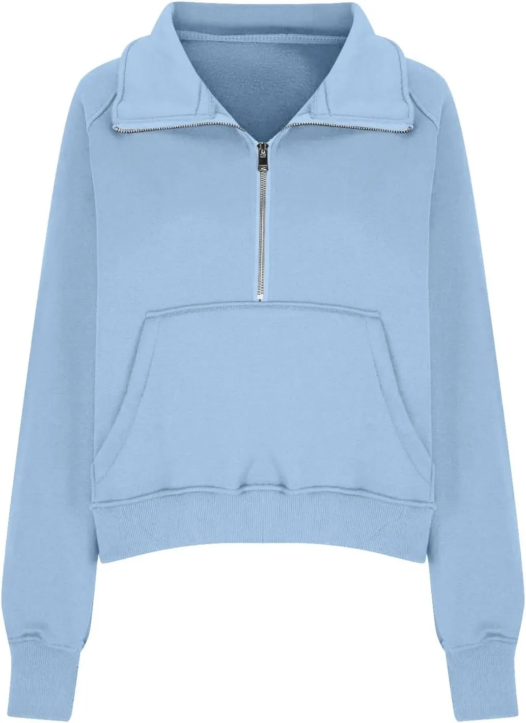 Half Zip Pullover Women Fleece Long Sleeve Cropped Sweatshirts with Thumb Holes Comfy Stand Collar Oversized Sweaters