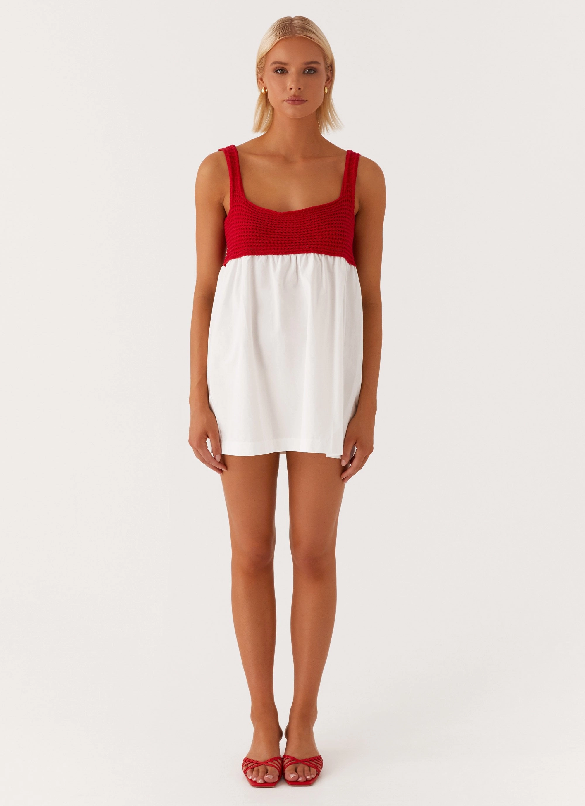 Halona Crochet Babydoll Mini Dress - Red Multi Season Natural Wrap