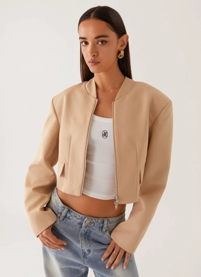 WindproofDesign Halyn Cropped Bomber Jacket - Brown
