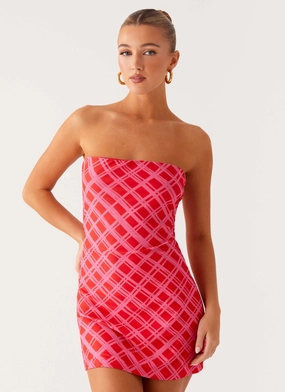 Airy Drape Free Shape Hamilton Mini Dress - Pink Check