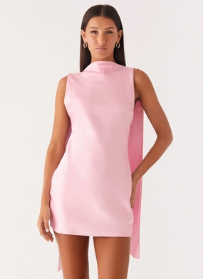 City Essential Cool Elegance Cerina High Neck Mini Dress - Pink