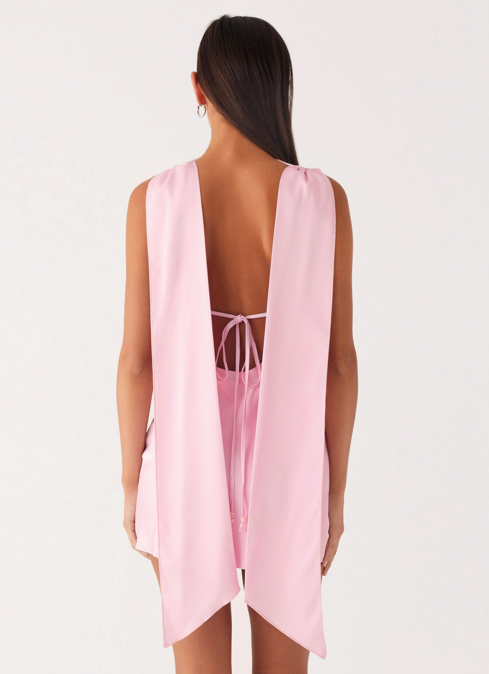 Cerina High Neck Mini Dress - Pink Ruffle Detail