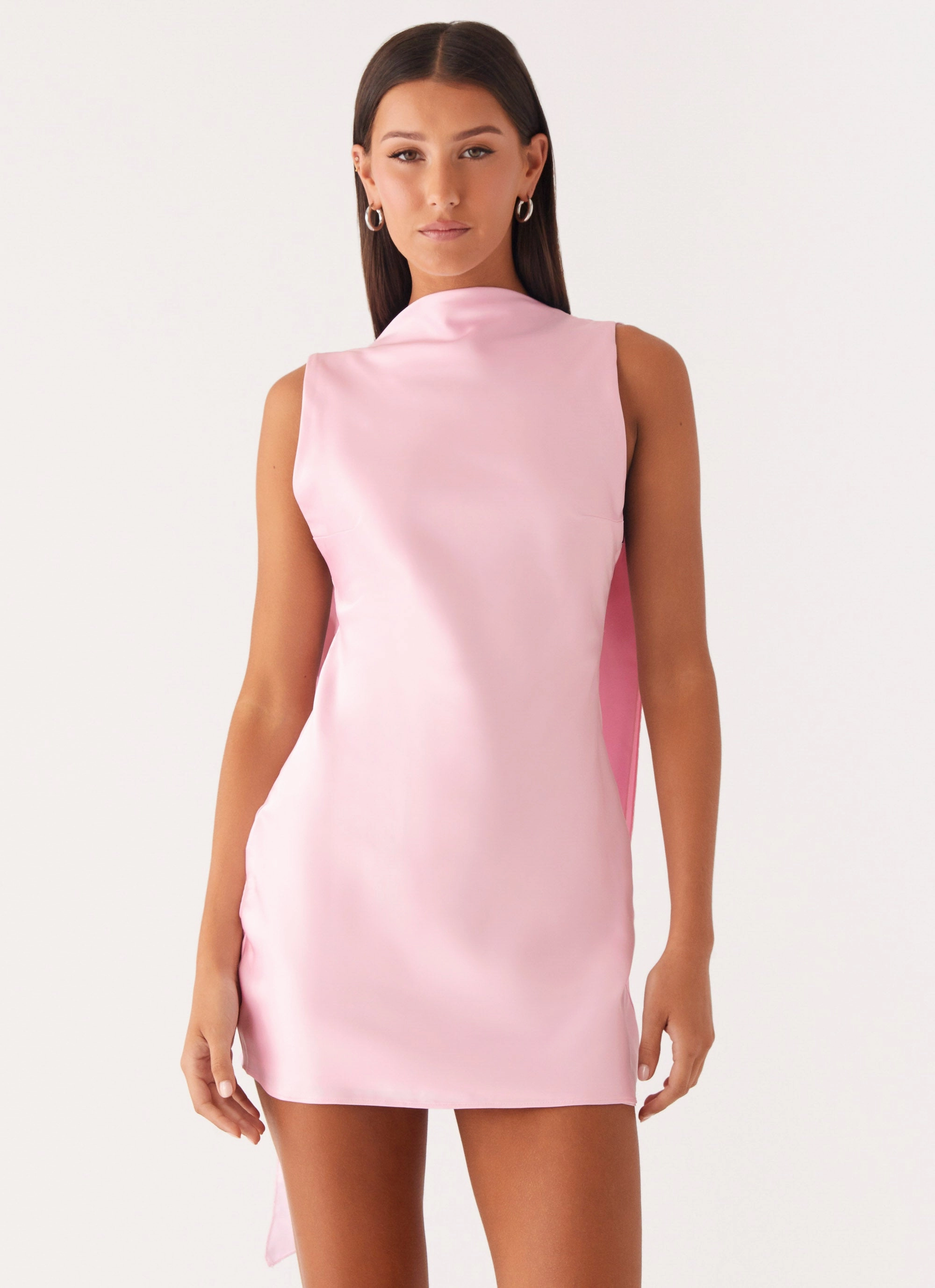 Cerina High Neck Mini Dress - Pink Layered Style Modern Design