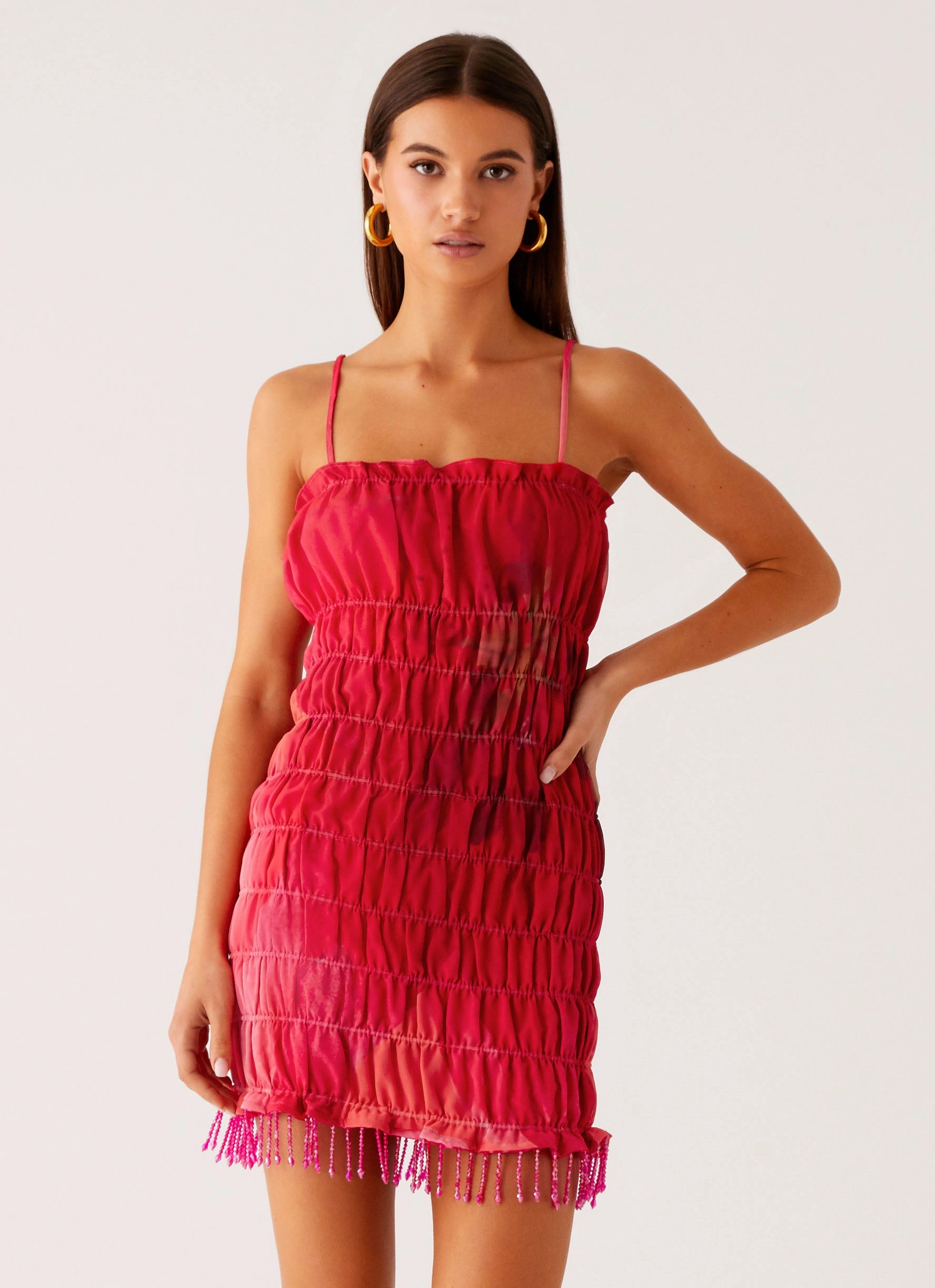 Refresh Me Chiffon Mini Dress - Peach Watermelon Flower Fit Vibe