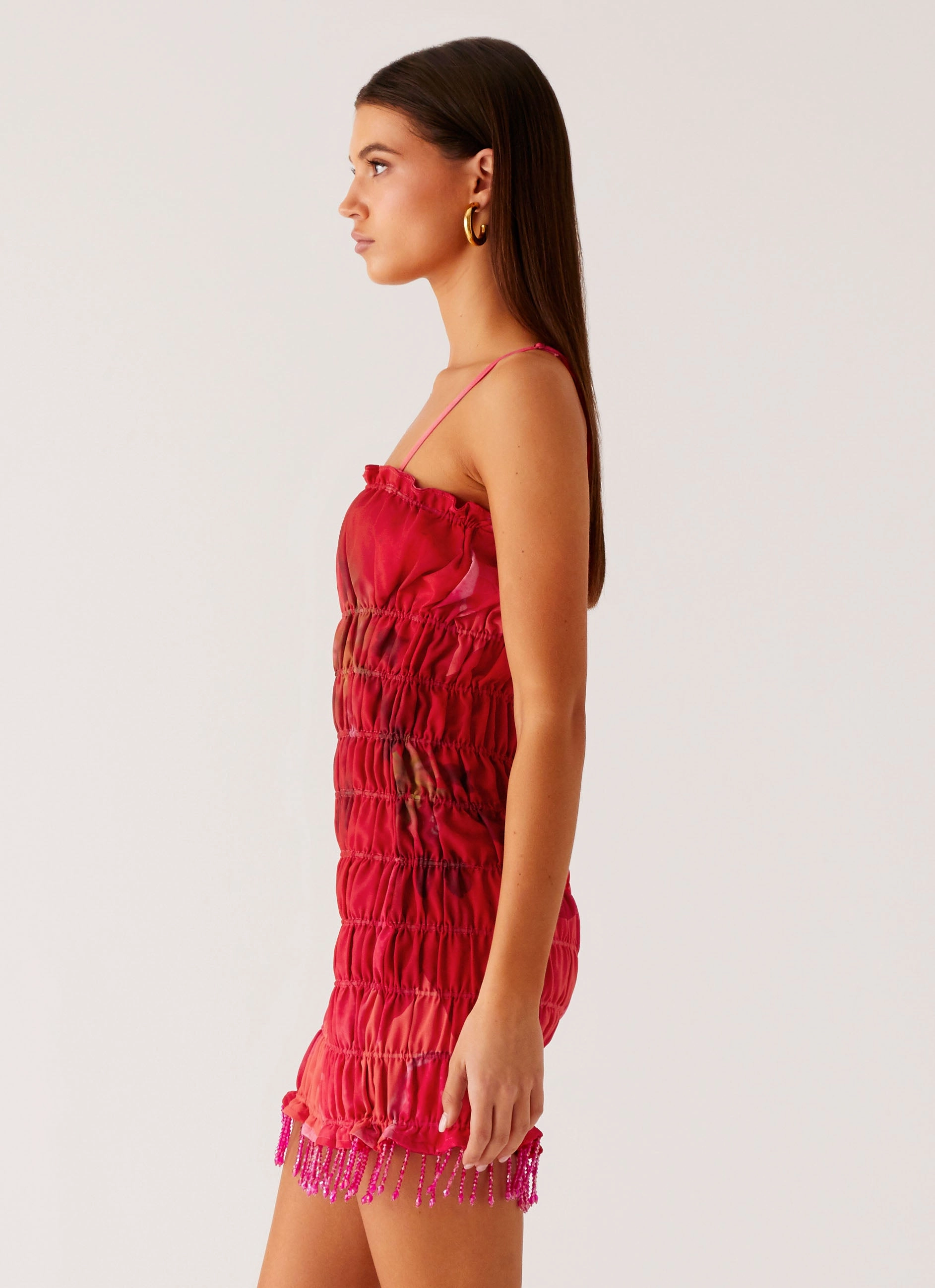 Sharp Edge Lounge Mode Refresh Me Chiffon Mini Dress - Peach Watermelon Flower