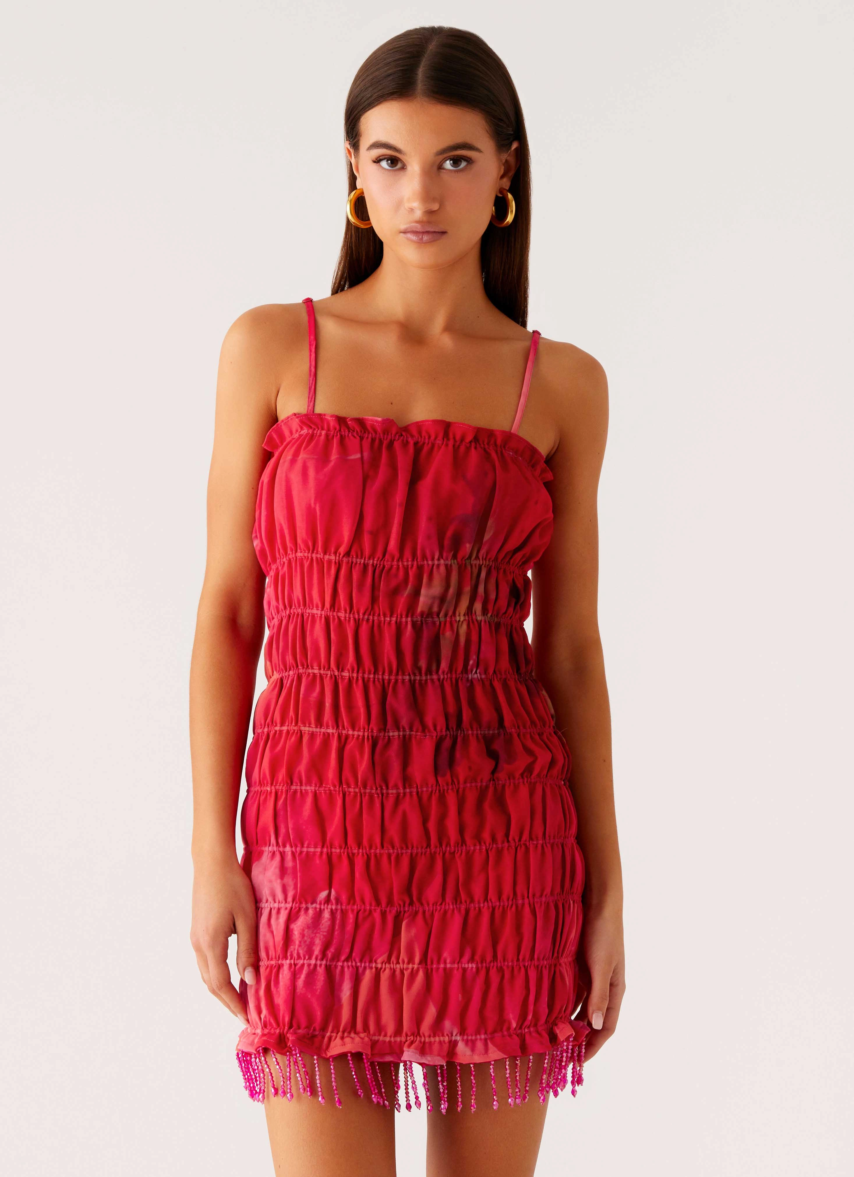 Social Charm Refresh Me Chiffon Mini Dress - Peach Watermelon Flower