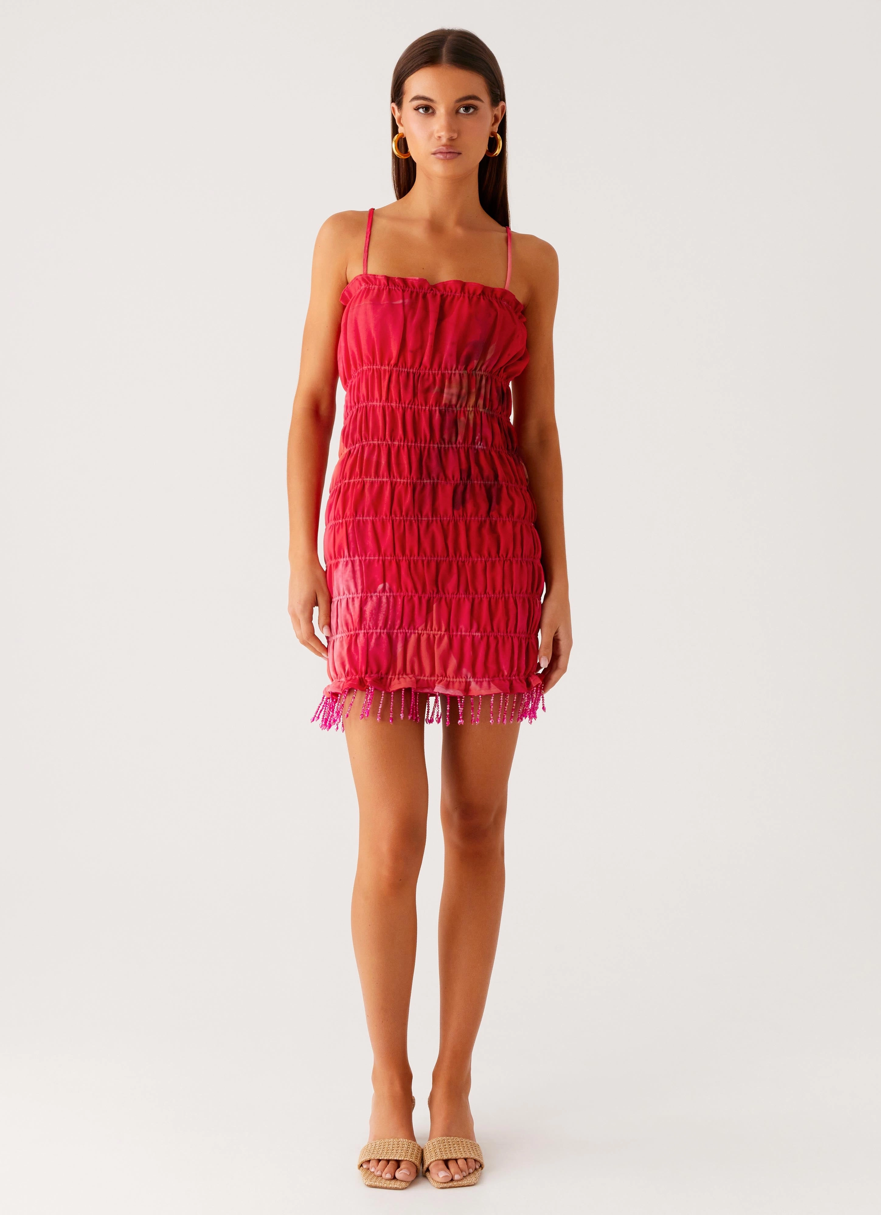 V Neckline Refresh Me Chiffon Mini Dress - Peach Watermelon Flower