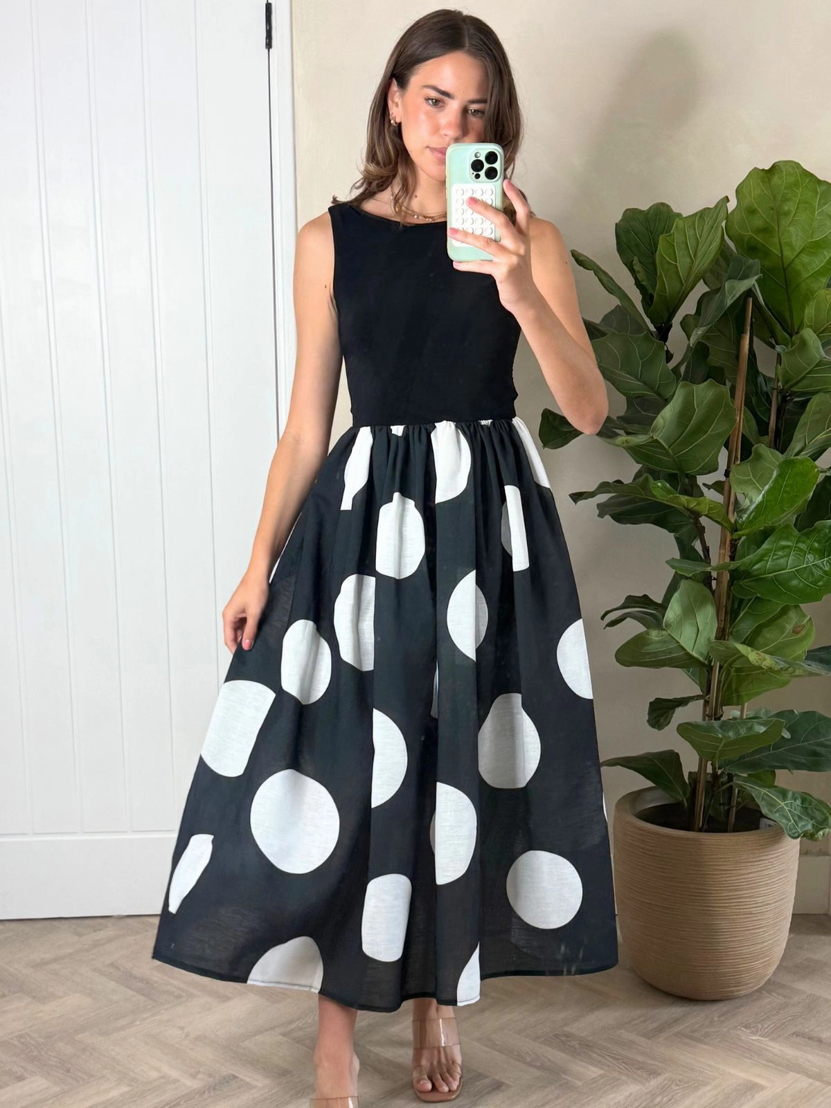 Belt Waist Rhoda Black and White Polka Dot Midi Dress