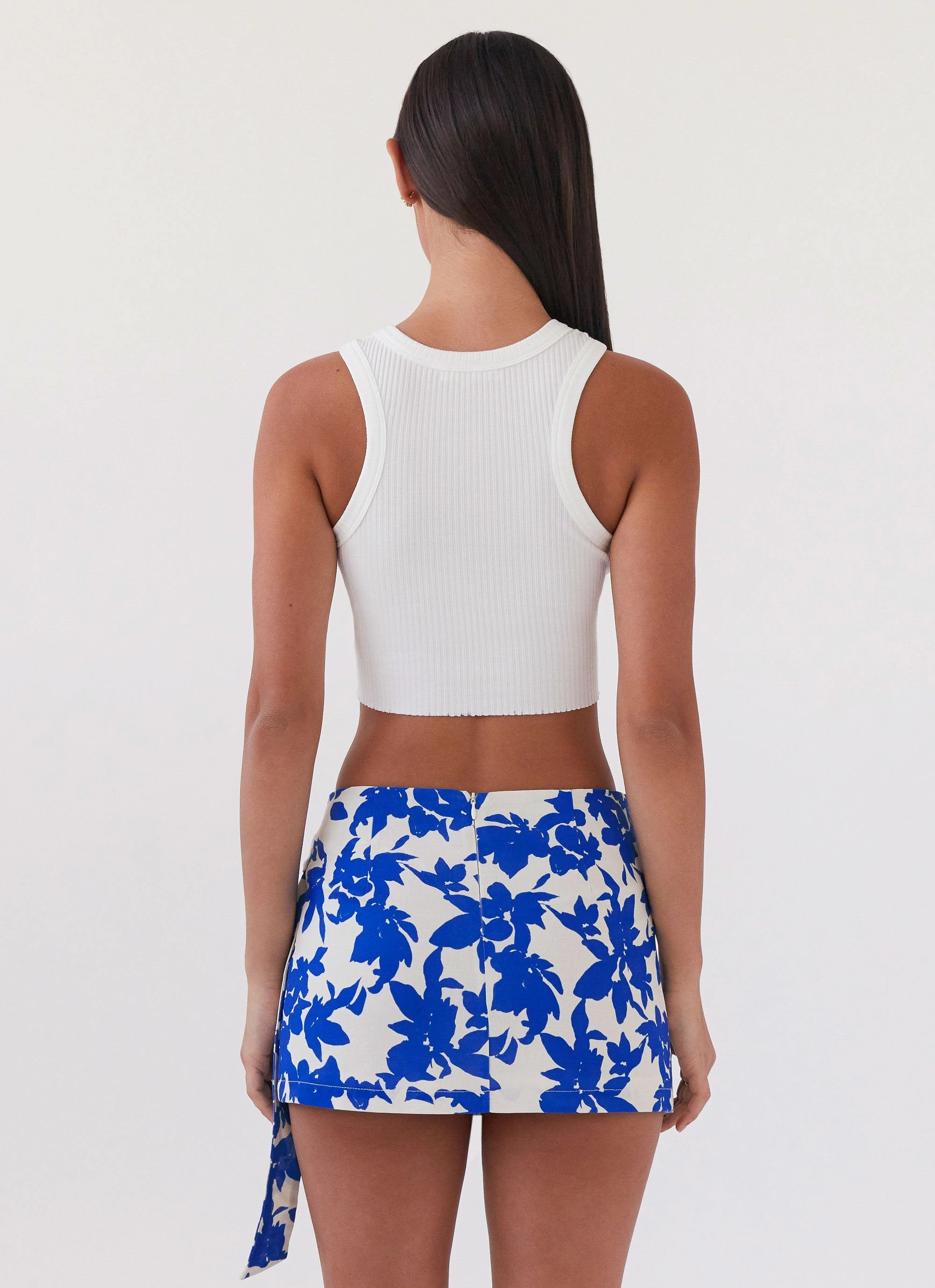 Steal Away Linen Wrap Skirt - Blue Floral Adjustable Fastening