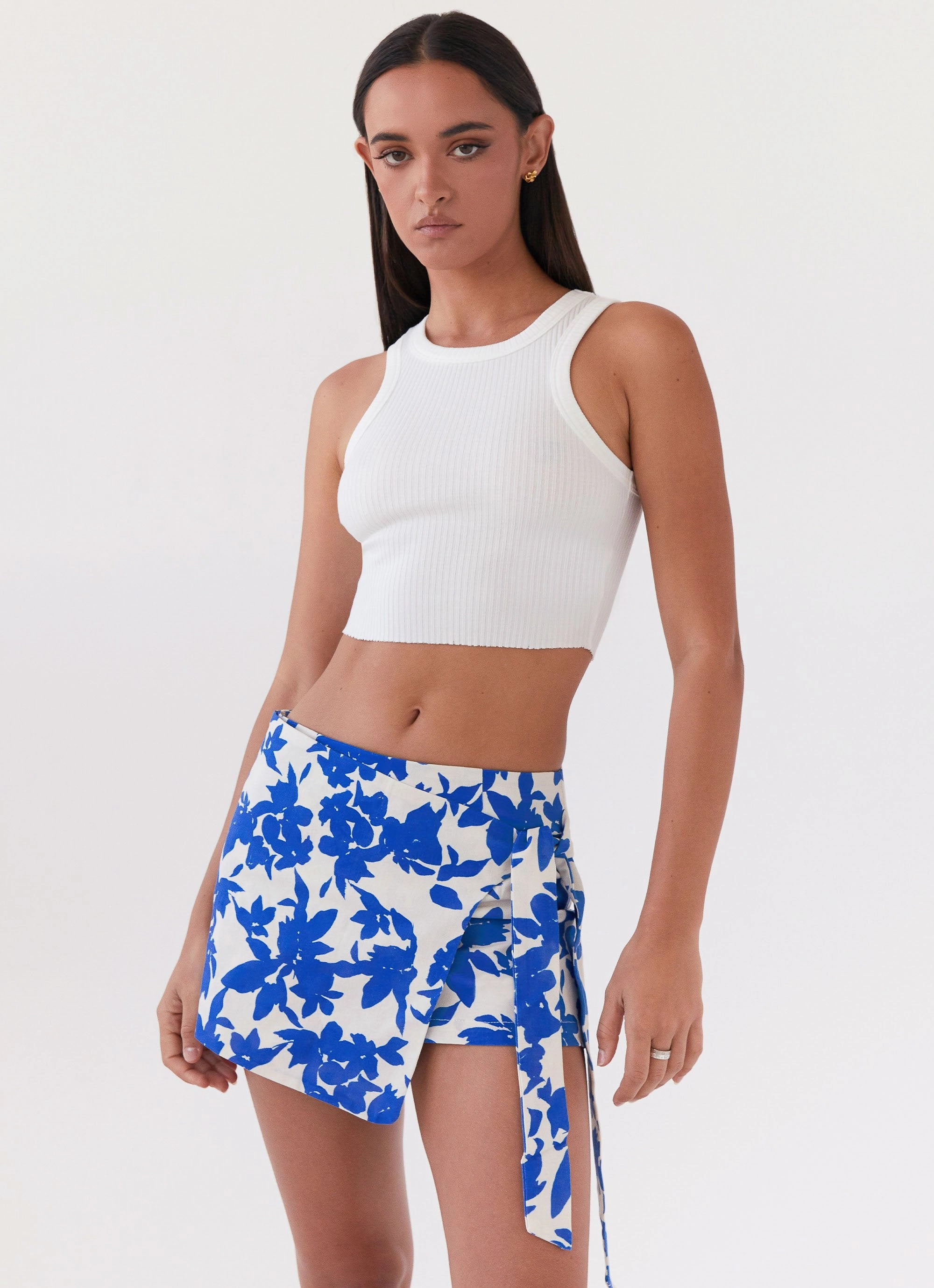 Budget Friendly Comfort Mood Steal Away Linen Wrap Skirt - Blue Floral