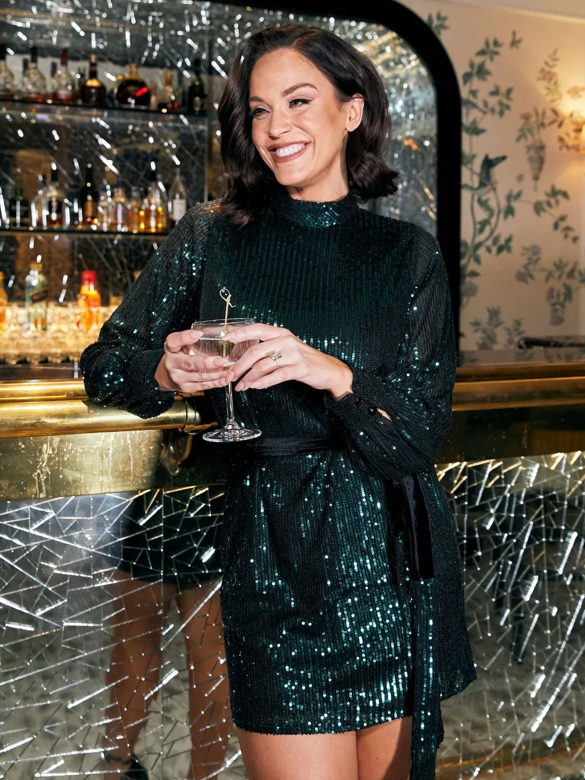 Chic Layered Wear Calm Lines Hannah Sequin High Neck Mini Dress / Green