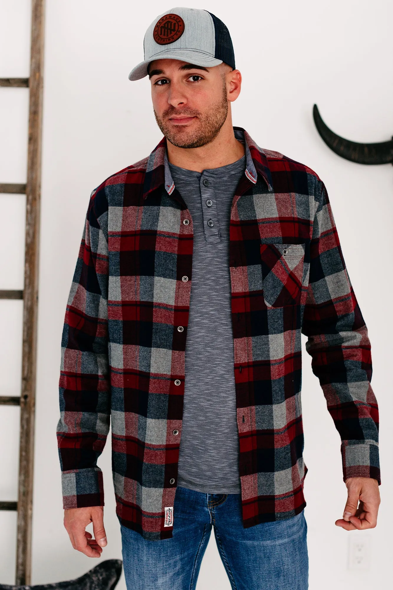 Harden Men's Plaid Flannel (Maroon/Navy/Grey)