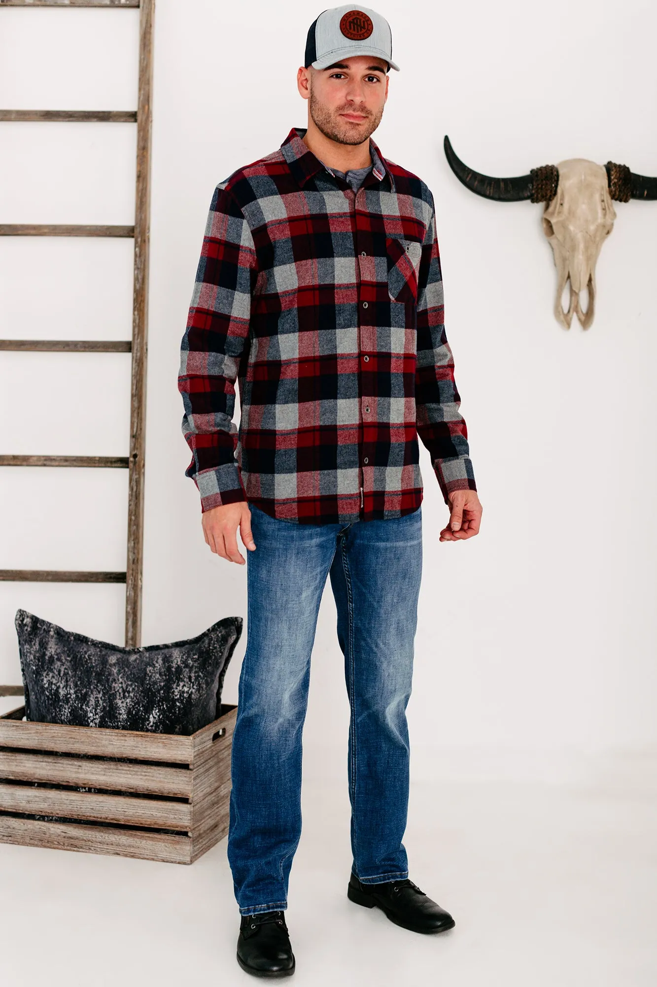 Harden Men's Plaid Flannel (Maroon/Navy/Grey)