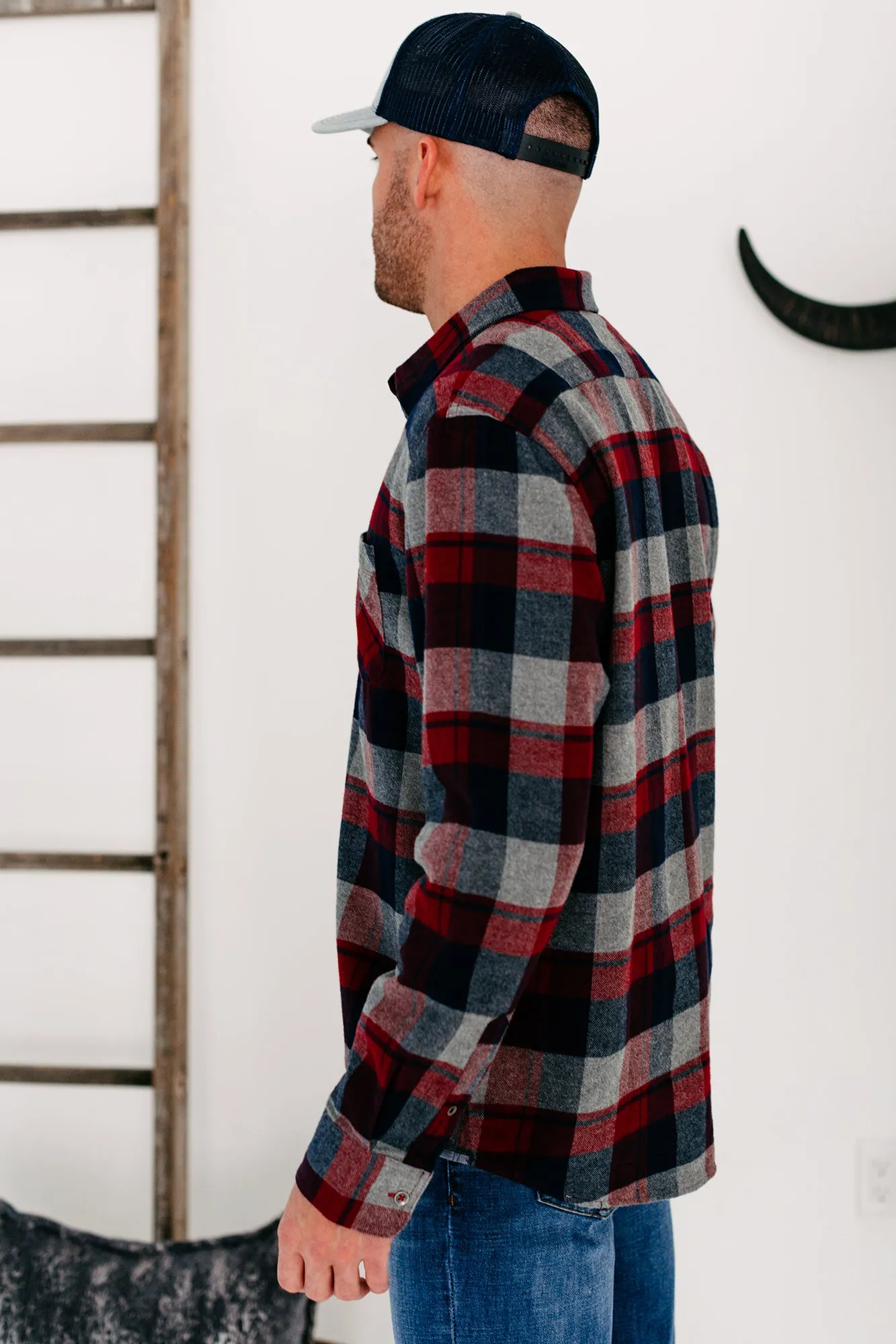 Harden Men's Plaid Flannel (Maroon/Navy/Grey)