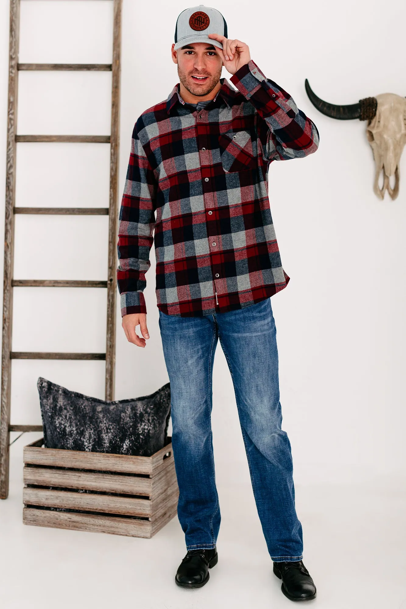 Harden Men's Plaid Flannel (Maroon/Navy/Grey)