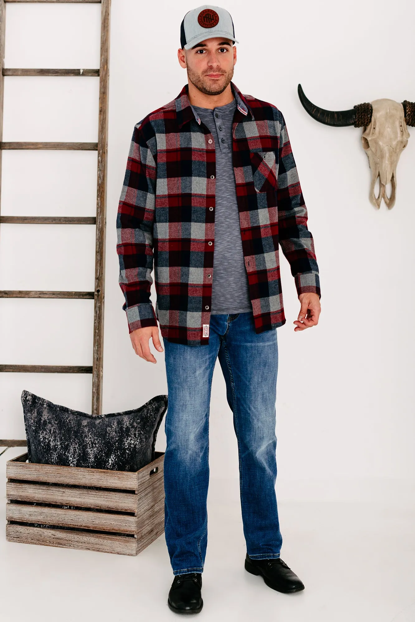 Harden Men's Plaid Flannel (Maroon/Navy/Grey)