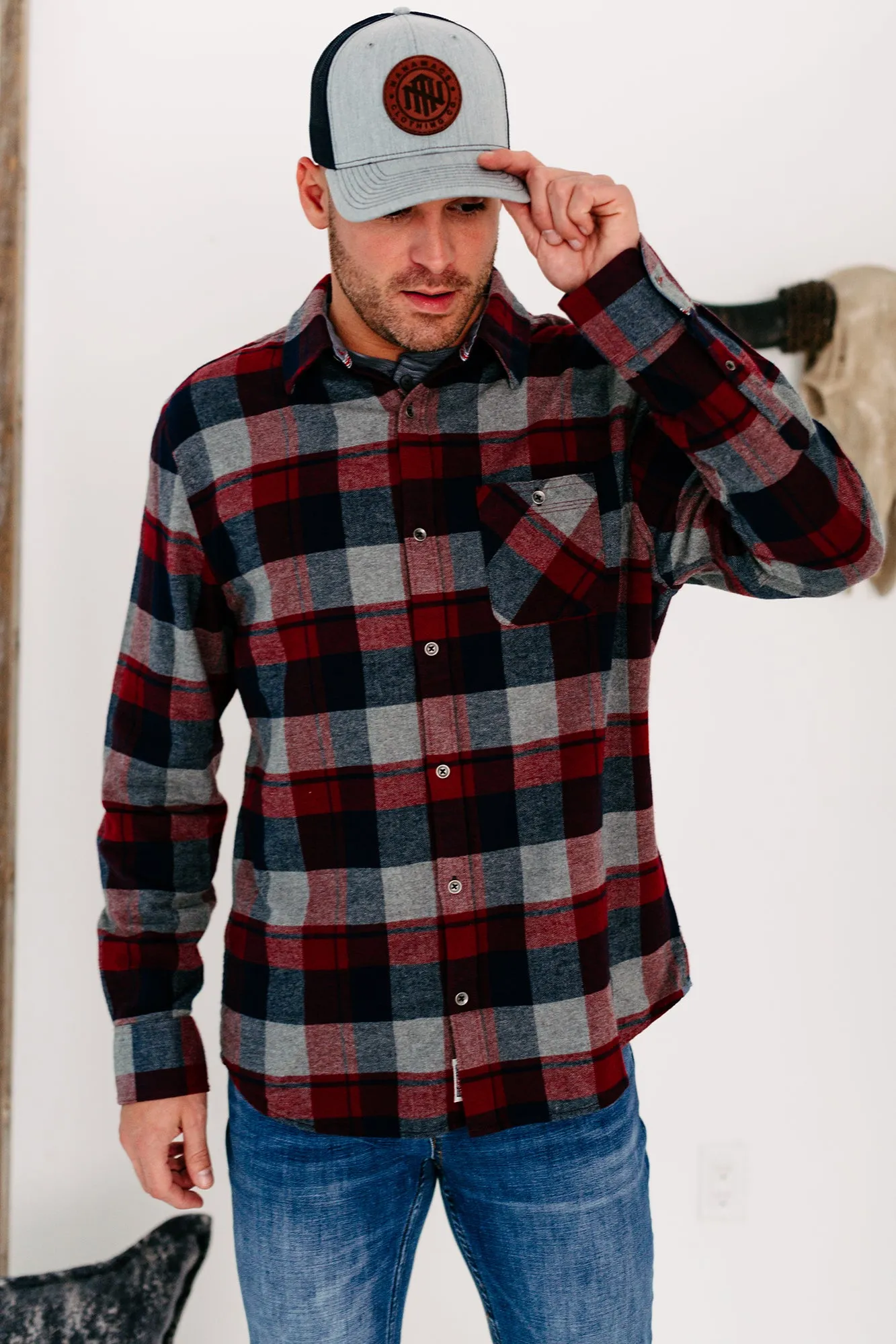 Harden Men's Plaid Flannel (Maroon/Navy/Grey)