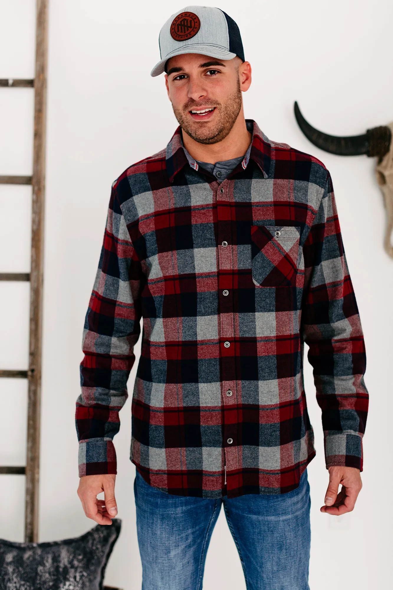 Harden Men's Plaid Flannel (Maroon/Navy/Grey)