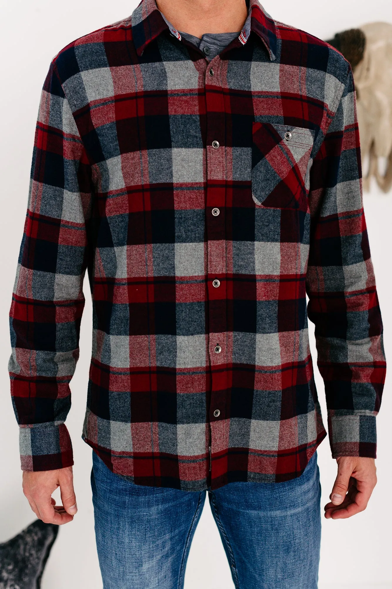 Harden Men's Plaid Flannel (Maroon/Navy/Grey)