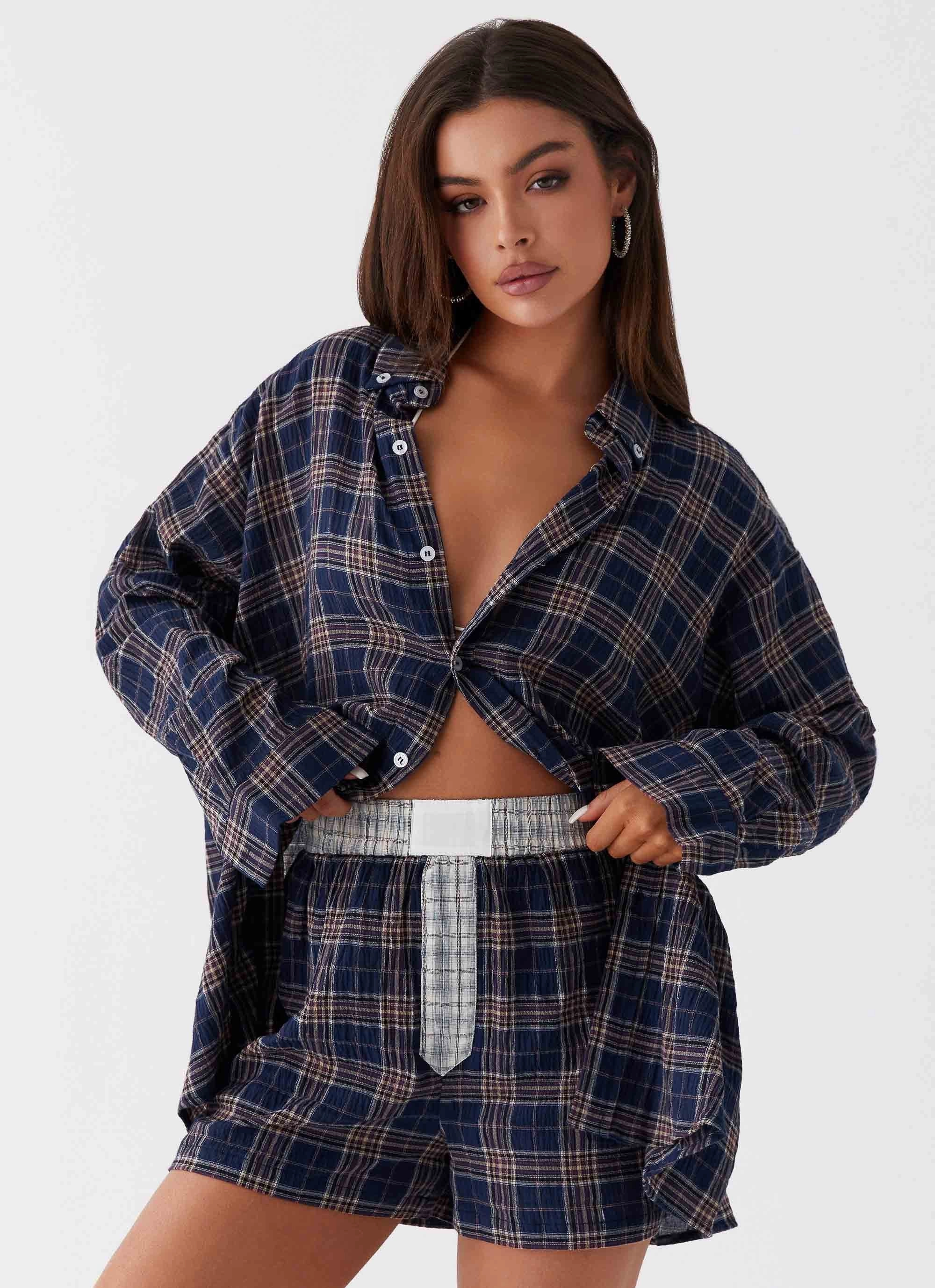 Harley Oversized Shirt - Navy Check Zipper Guard Weatherproofing