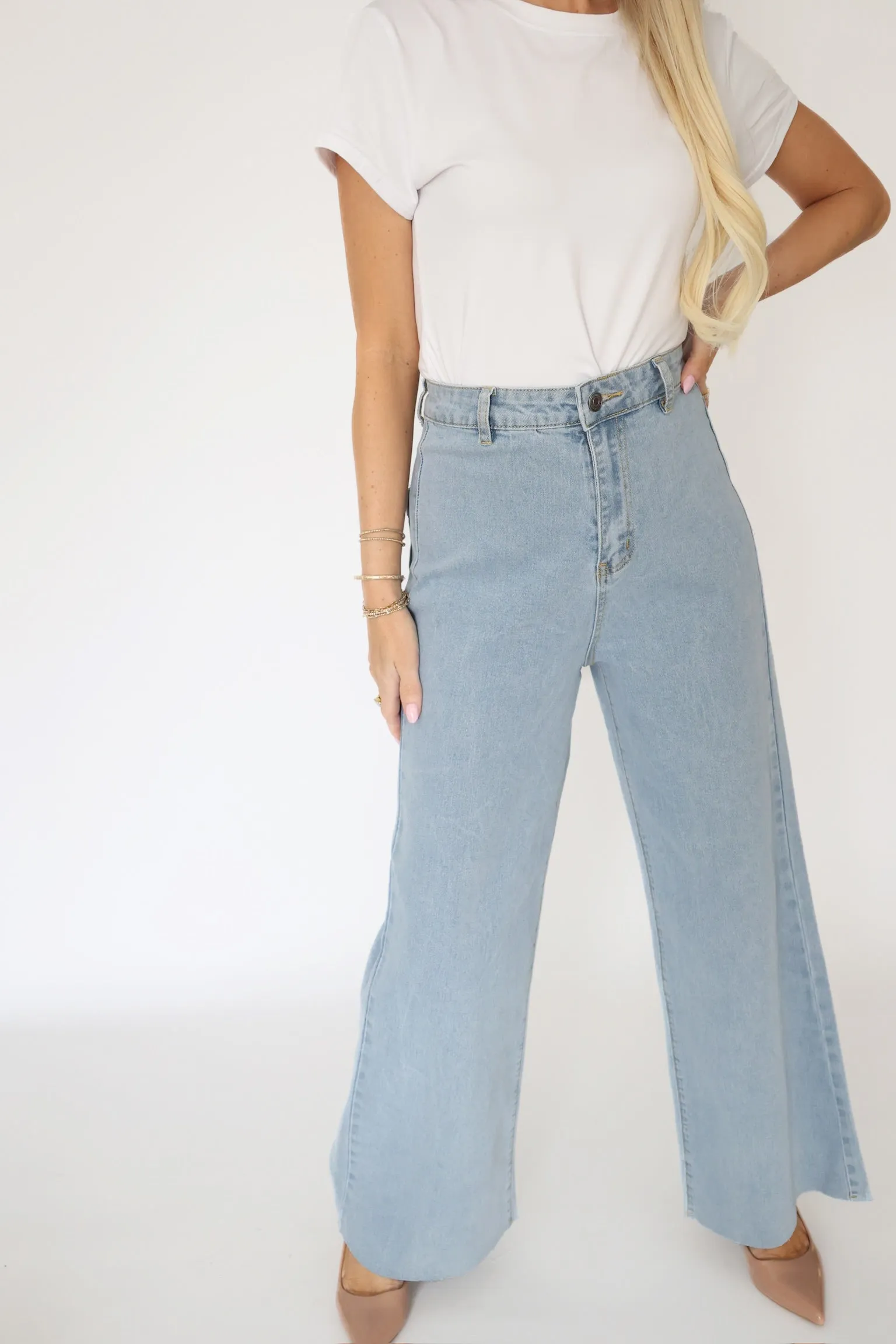 Harper Wide Leg Jean- Light Denim Lightweight Fabric