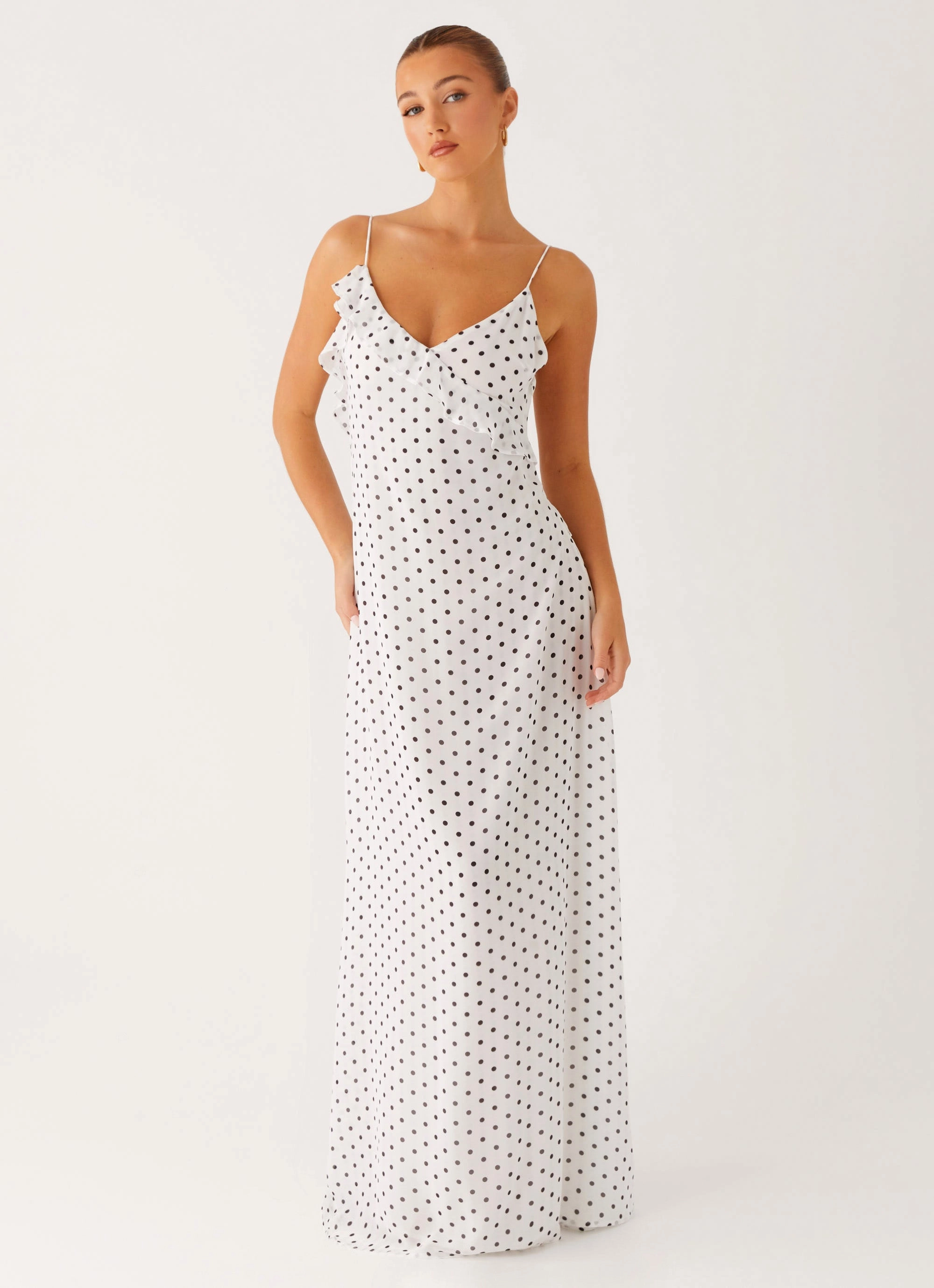 Harri Maxi Dress - White Polka Dot Tailored Elegance Comfortable and Soft