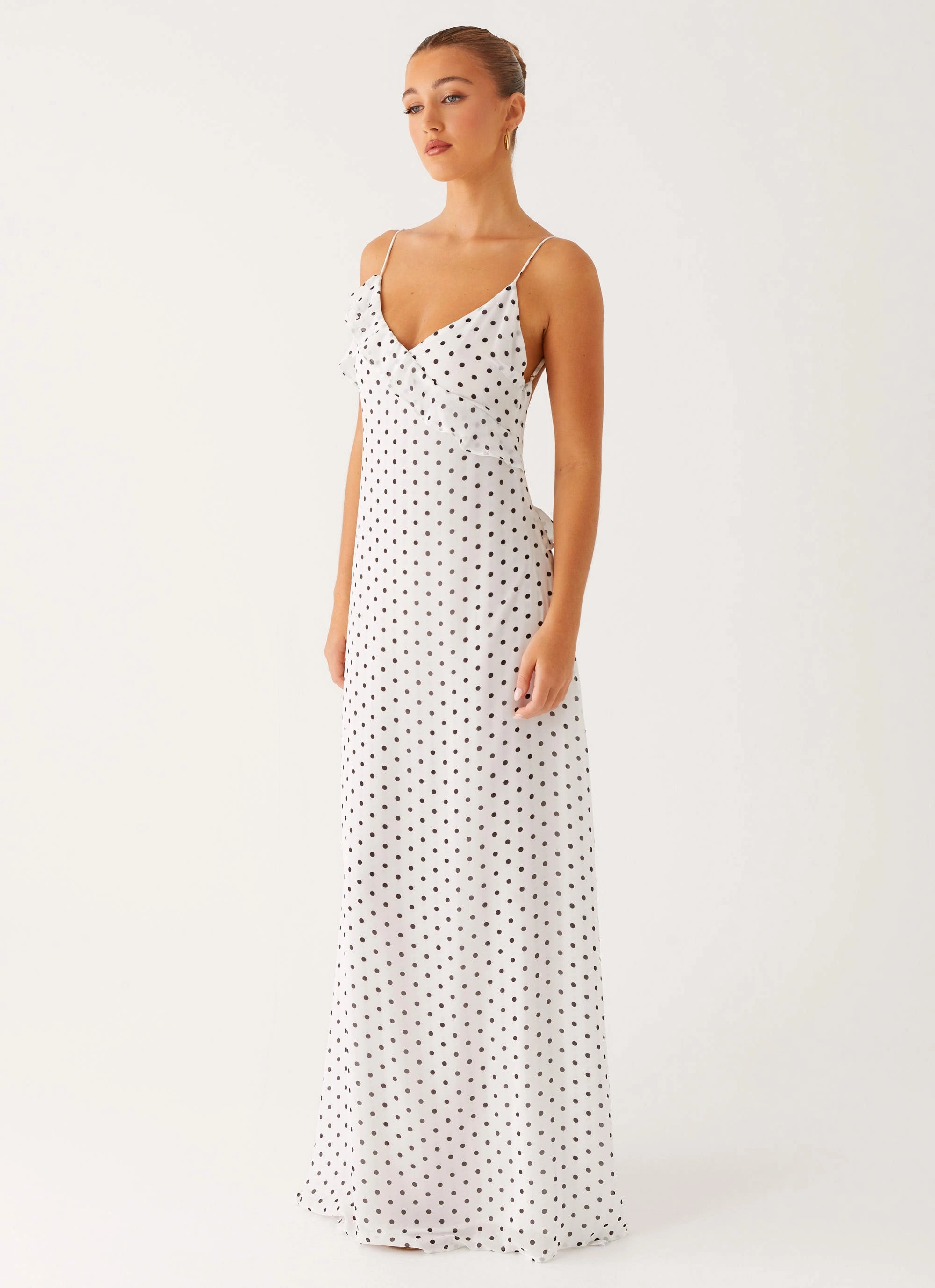 Basic Fashion Fall Ready Harri Maxi Dress - White Polka Dot