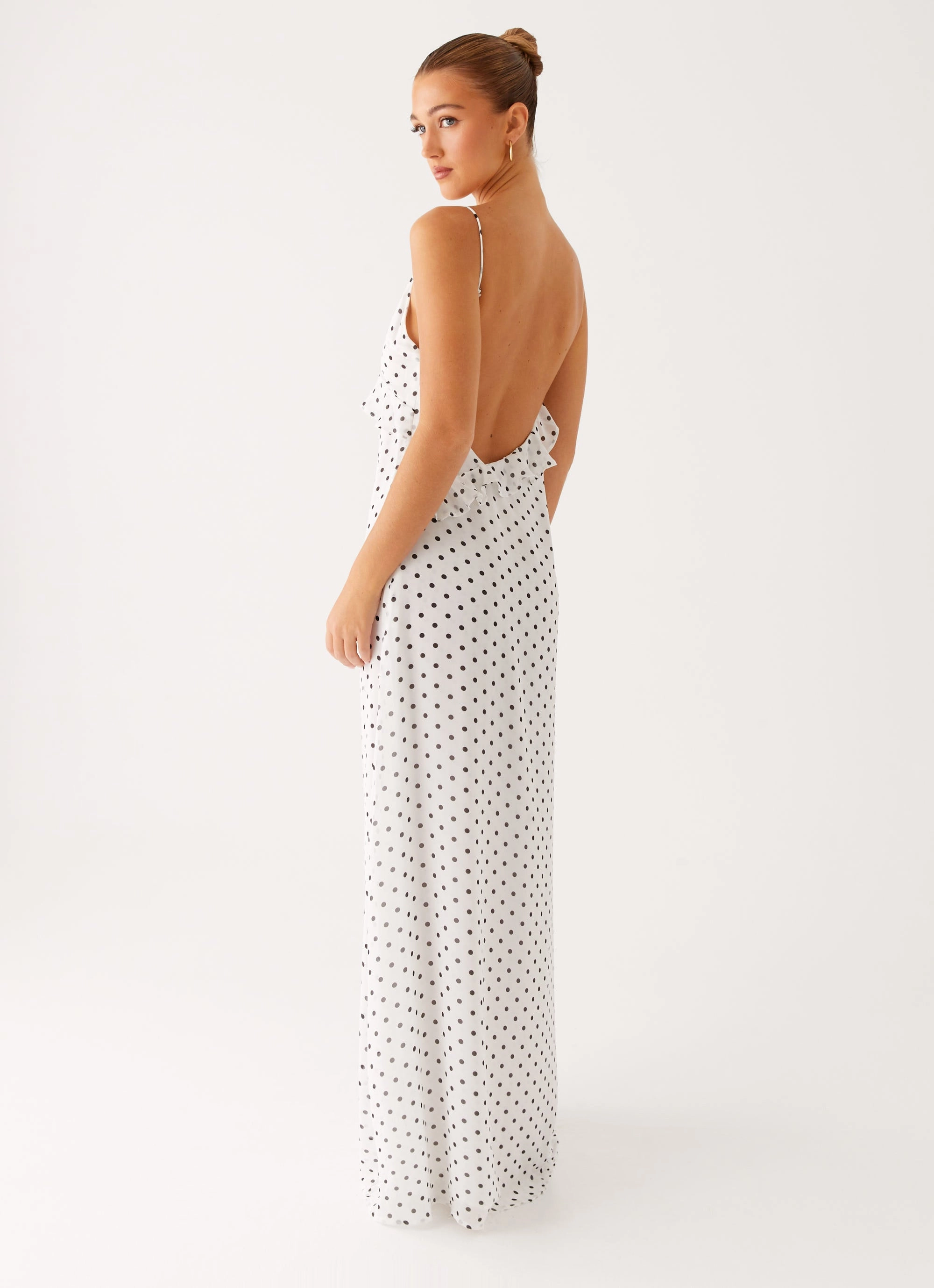 Stud-Detail Harri Maxi Dress - White Polka Dot
