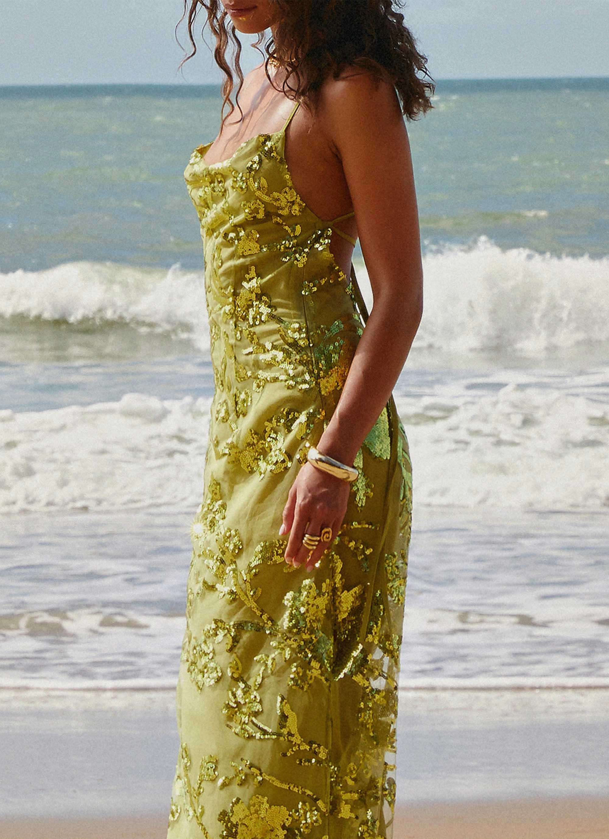 Havana Sequin Maxi Dress - Lime Petal Zone Bare Glow