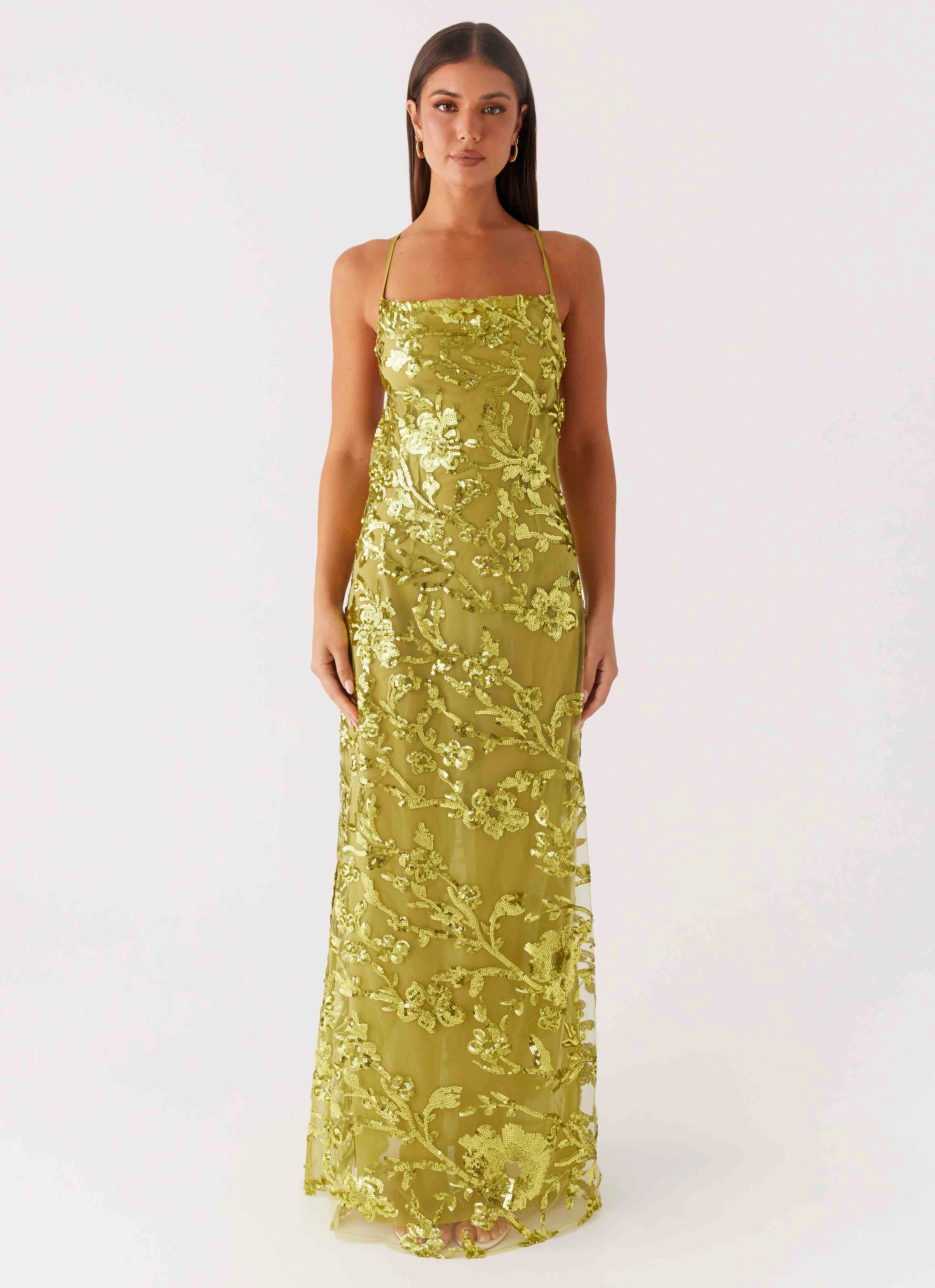 Havana Sequin Maxi Dress - Lime Classic Comfort