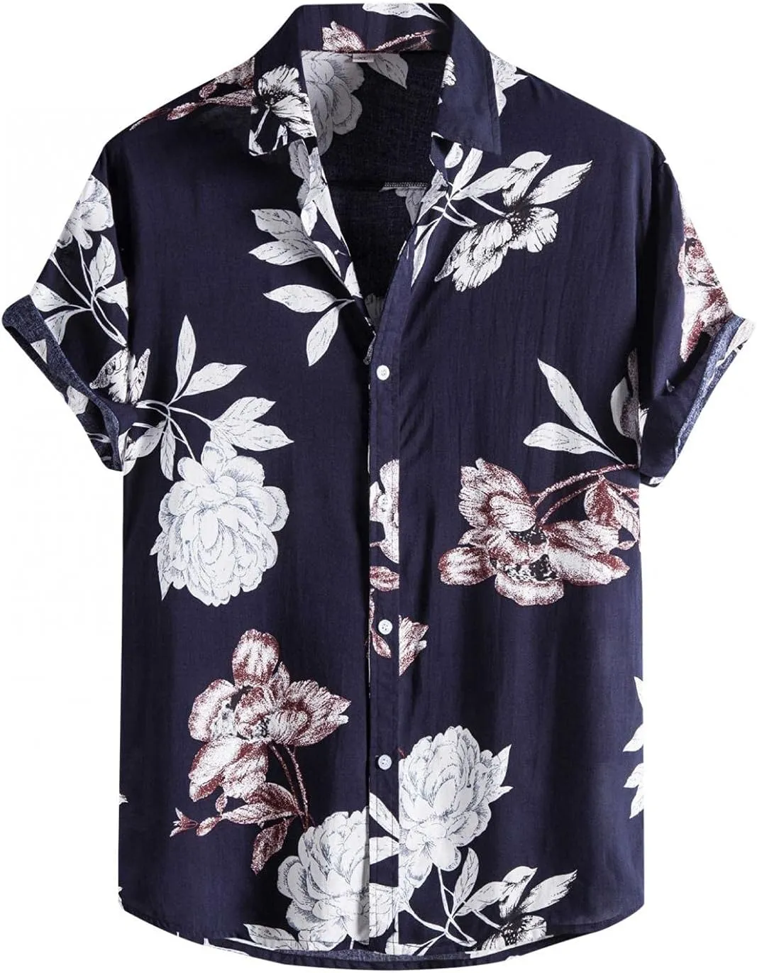 Hawaiian Shirts for Men Printed Flower Casual Button Down Short Sleeve Beach Party Holiday Tops