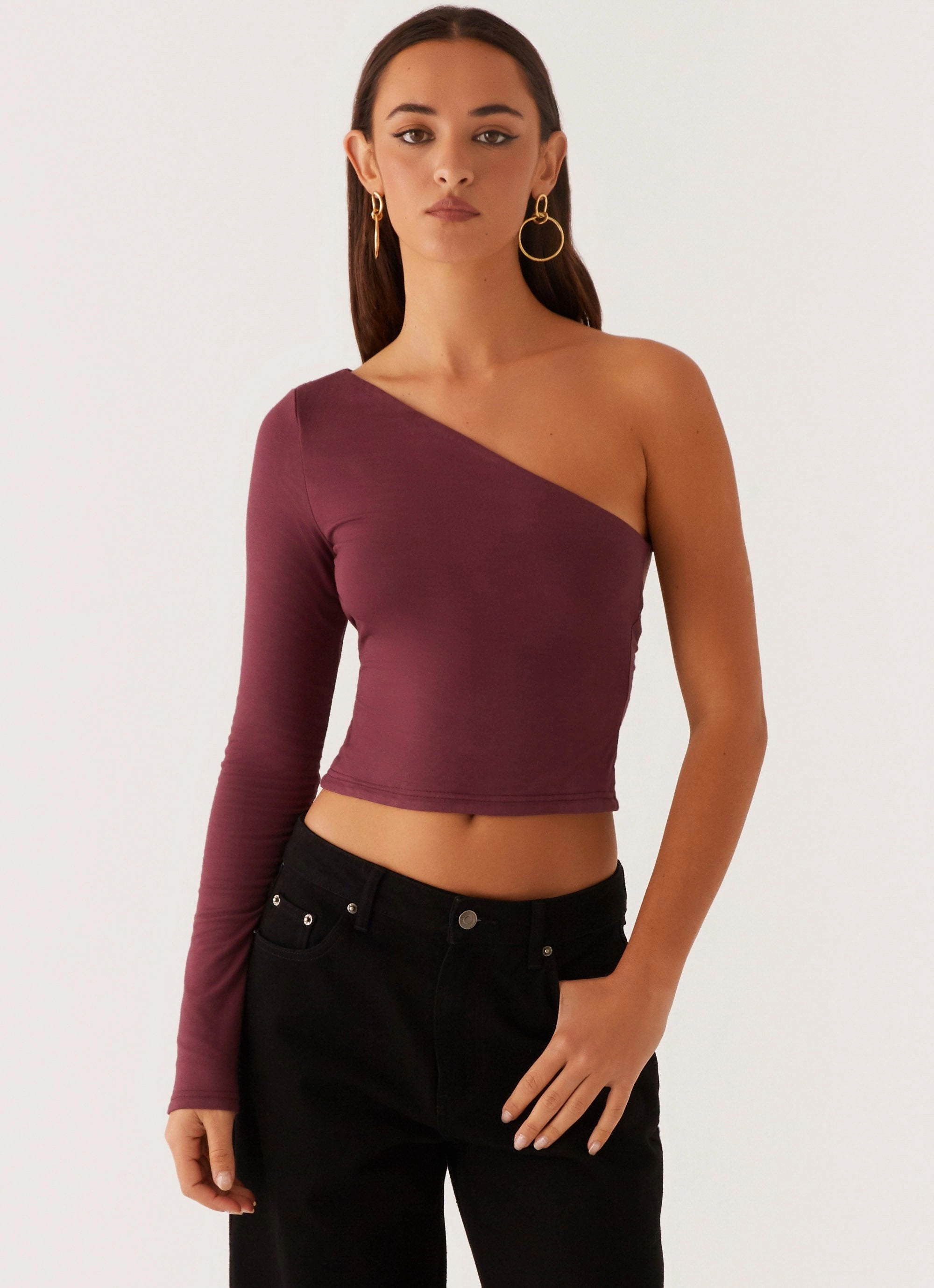 MultiPurposeUtility Hawkins Open Back One Shoulder Top - Mulberry